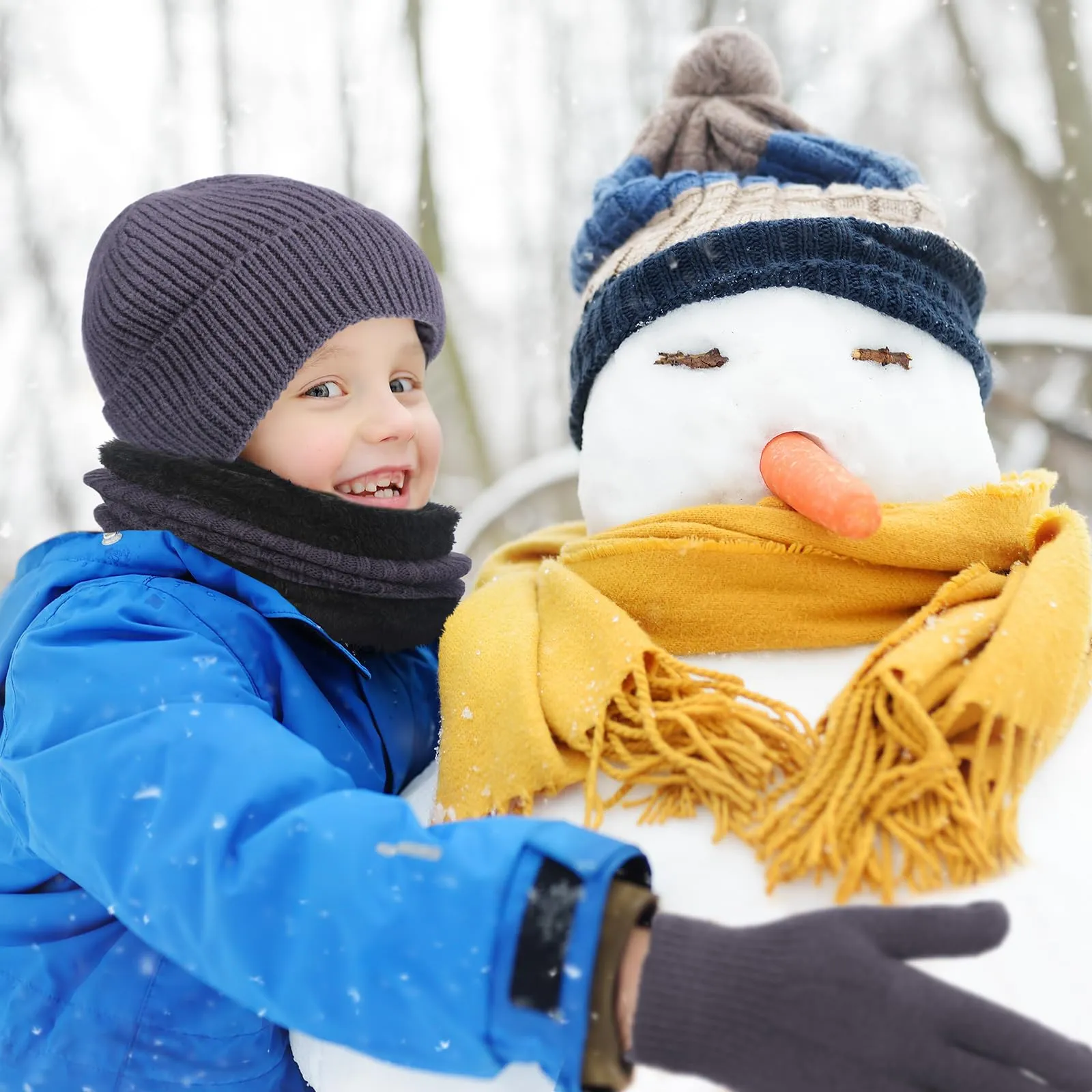 Geyoga 12 Pcs Kids Knitted Winter Hat Gloves Scarf Set for 5-8 Boys Girls Toddler Beanies Mittens Neck Warmer Scarf(Classic)