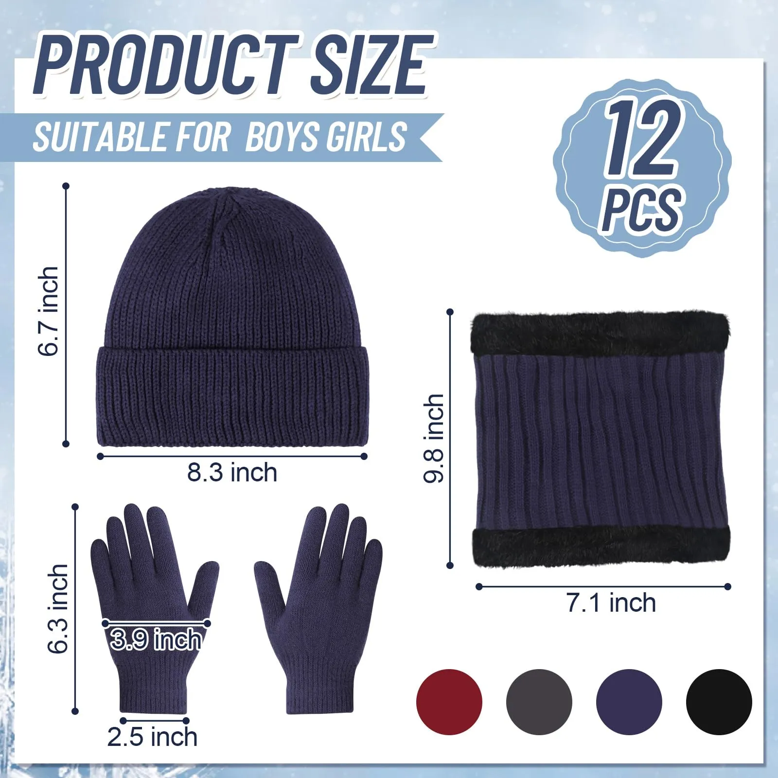 Geyoga 12 Pcs Kids Knitted Winter Hat Gloves Scarf Set for 5-8 Boys Girls Toddler Beanies Mittens Neck Warmer Scarf(Classic)