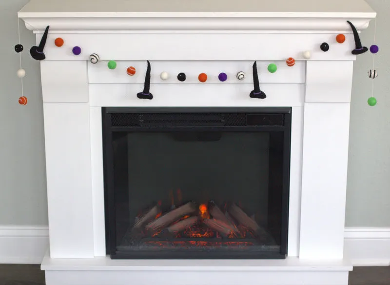 Halloween Witch Hat Felt Garland- Black, Purple, Green, Orange- Dots & Swirls