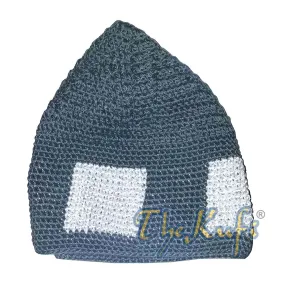 Hand-Crocheted Dark Gray Kufi With White Squares For Kids