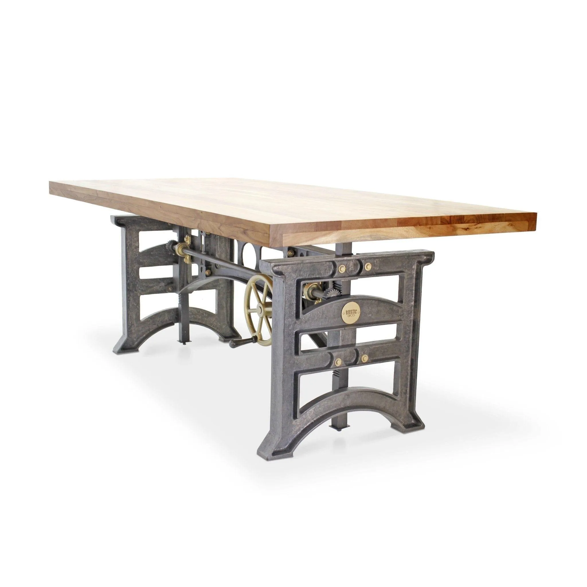 Harvester Industrial Executive Desk - Cast Iron Adjustable Base – Natural Top