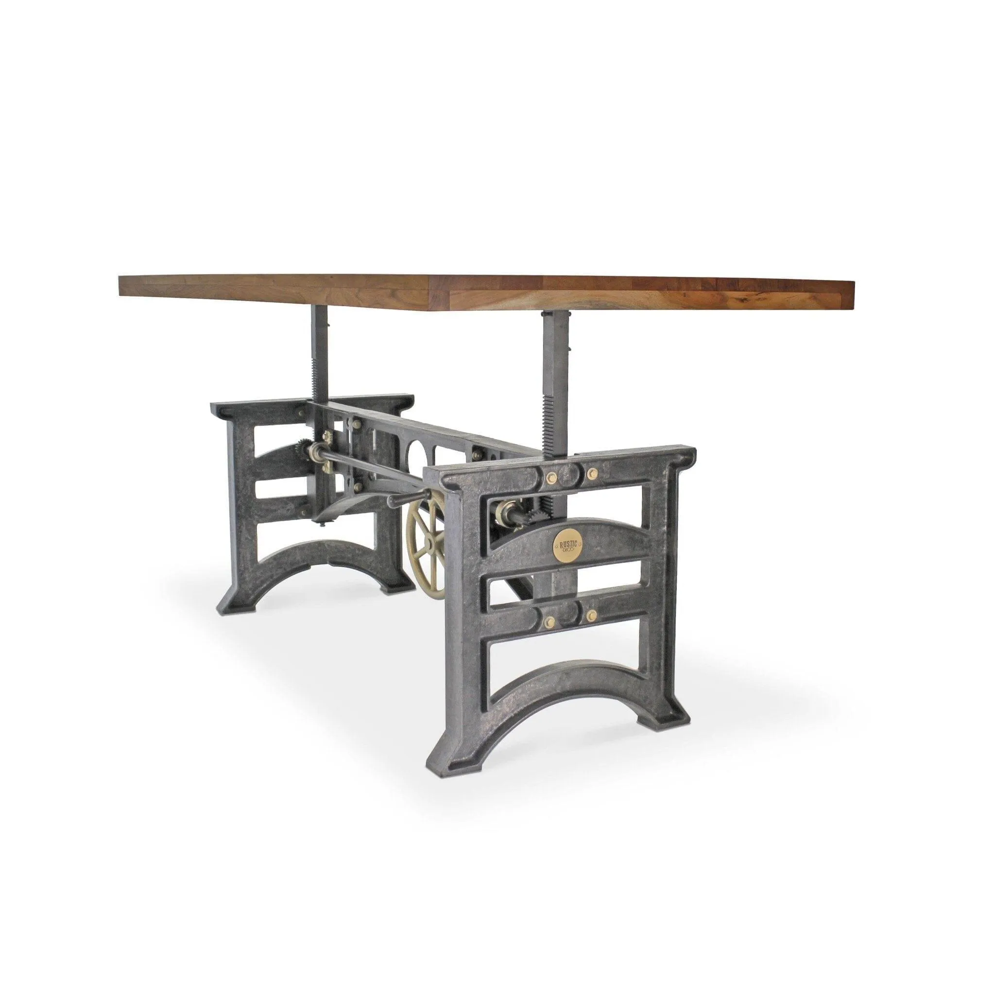 Harvester Industrial Executive Desk - Cast Iron Adjustable Base – Natural Top