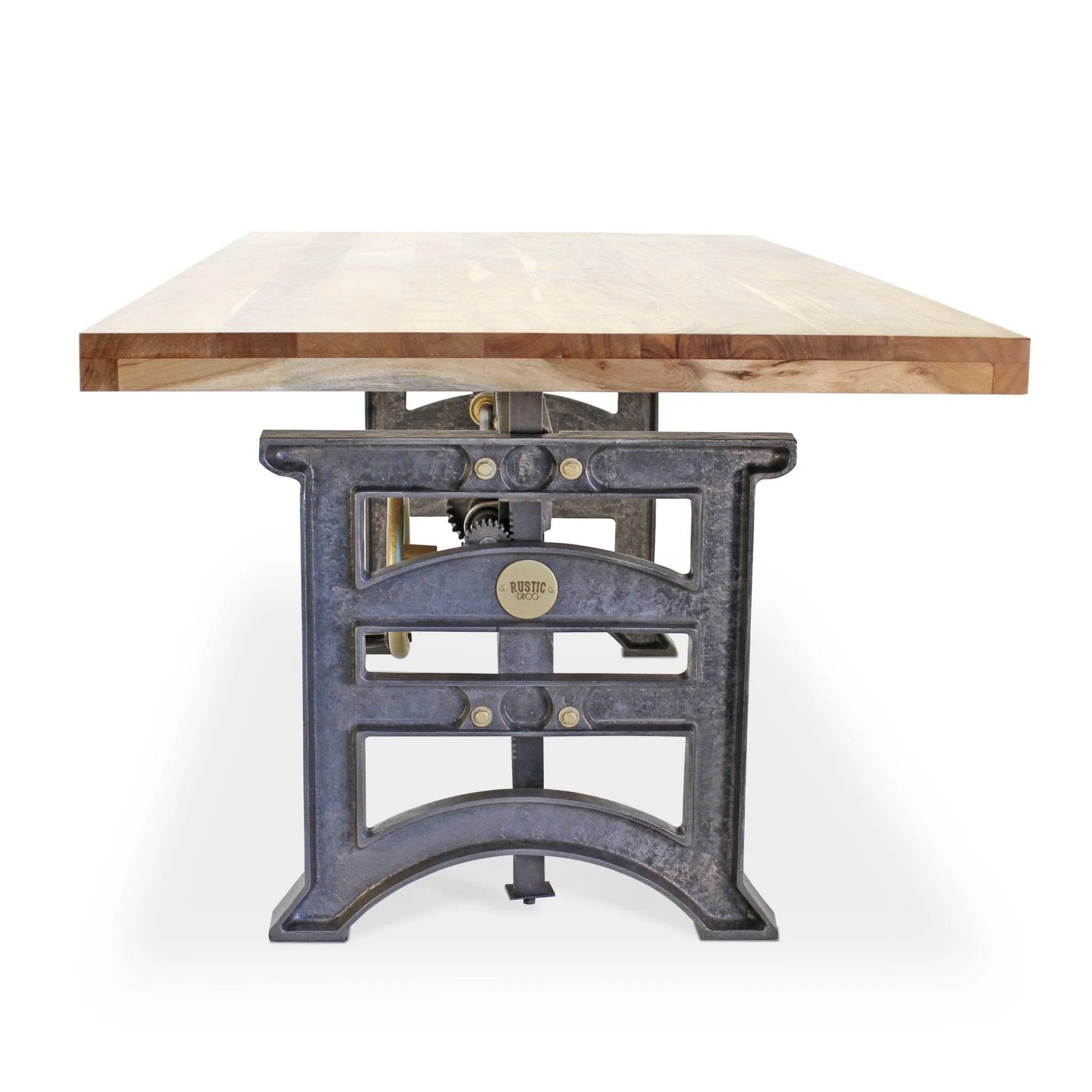 Harvester Industrial Executive Desk - Cast Iron Adjustable Base – Natural Top