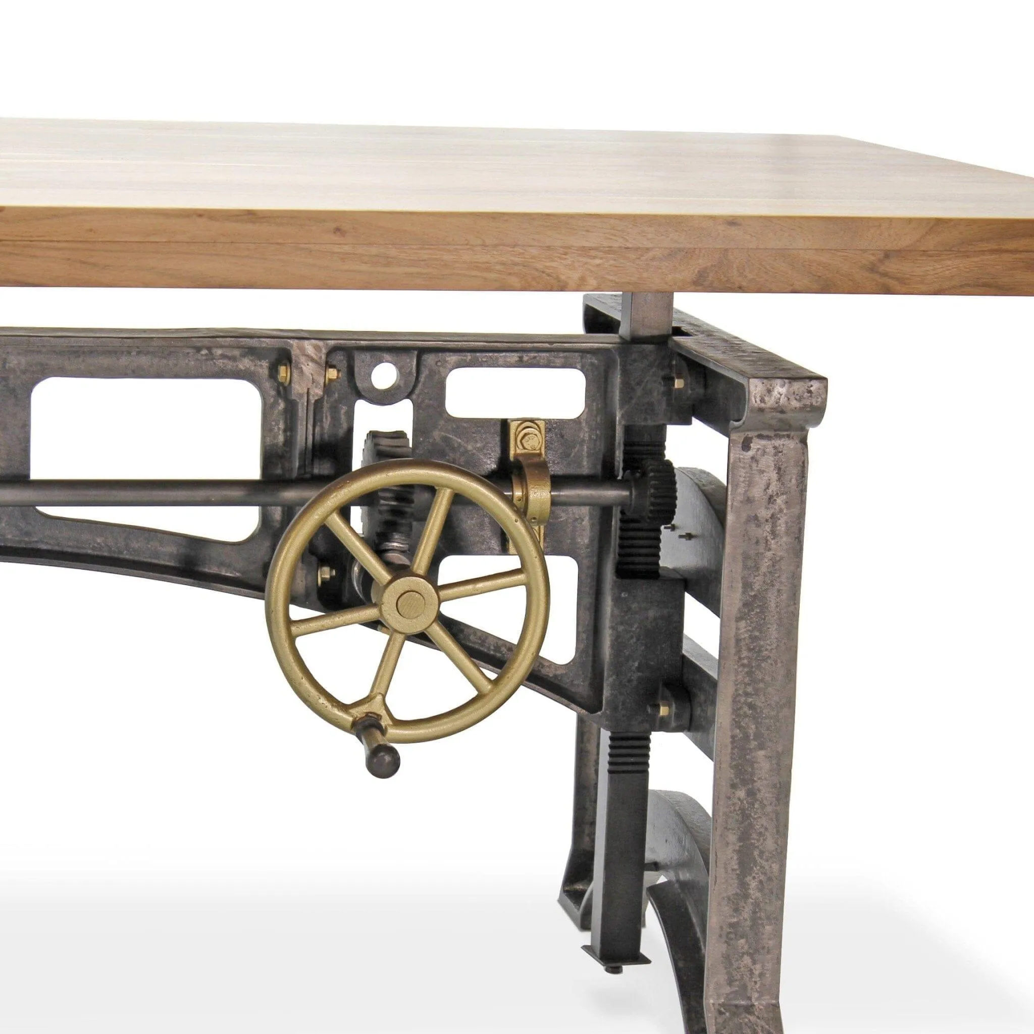 Harvester Industrial Executive Desk - Cast Iron Adjustable Base – Natural Top
