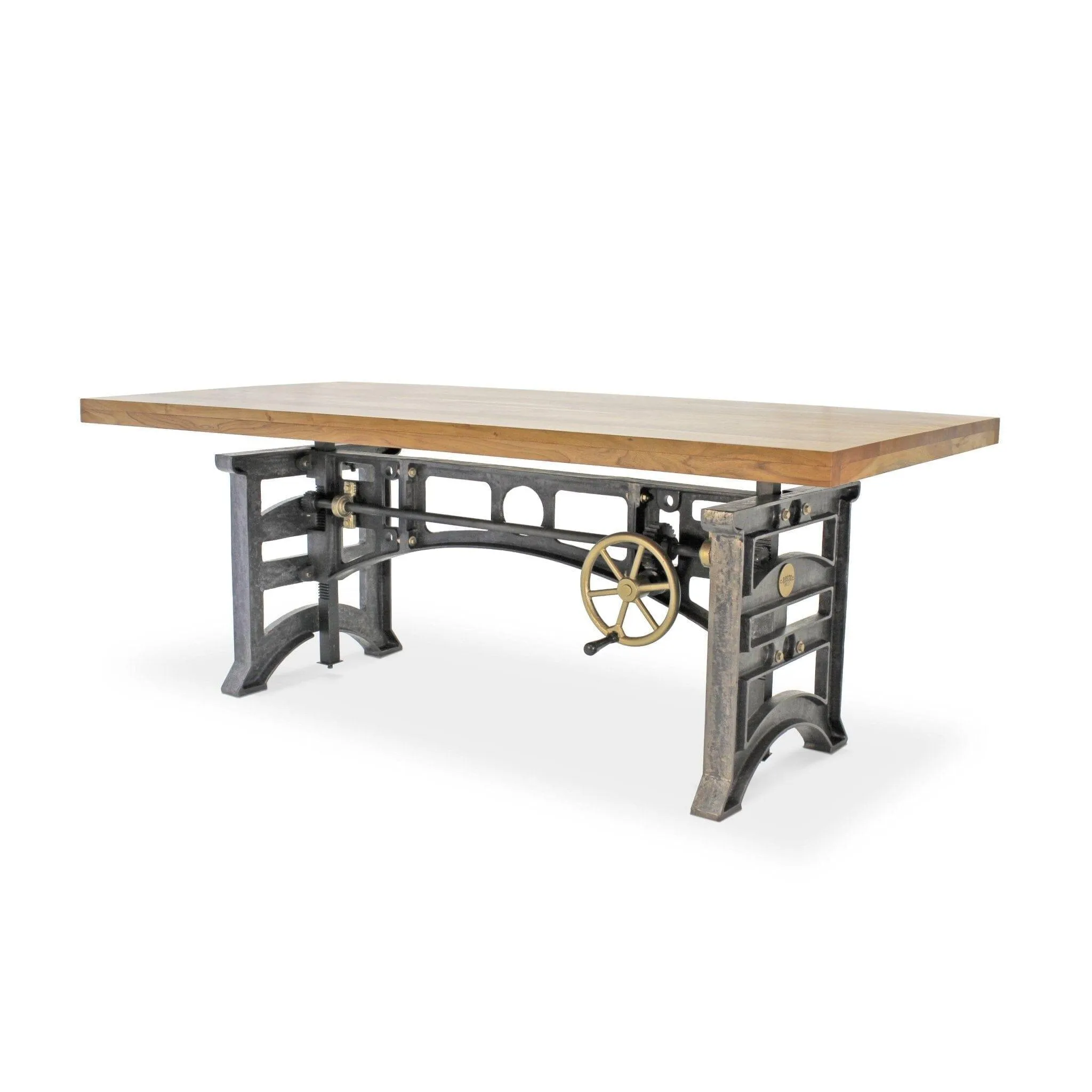 Harvester Industrial Executive Desk - Cast Iron Adjustable Base – Natural Top