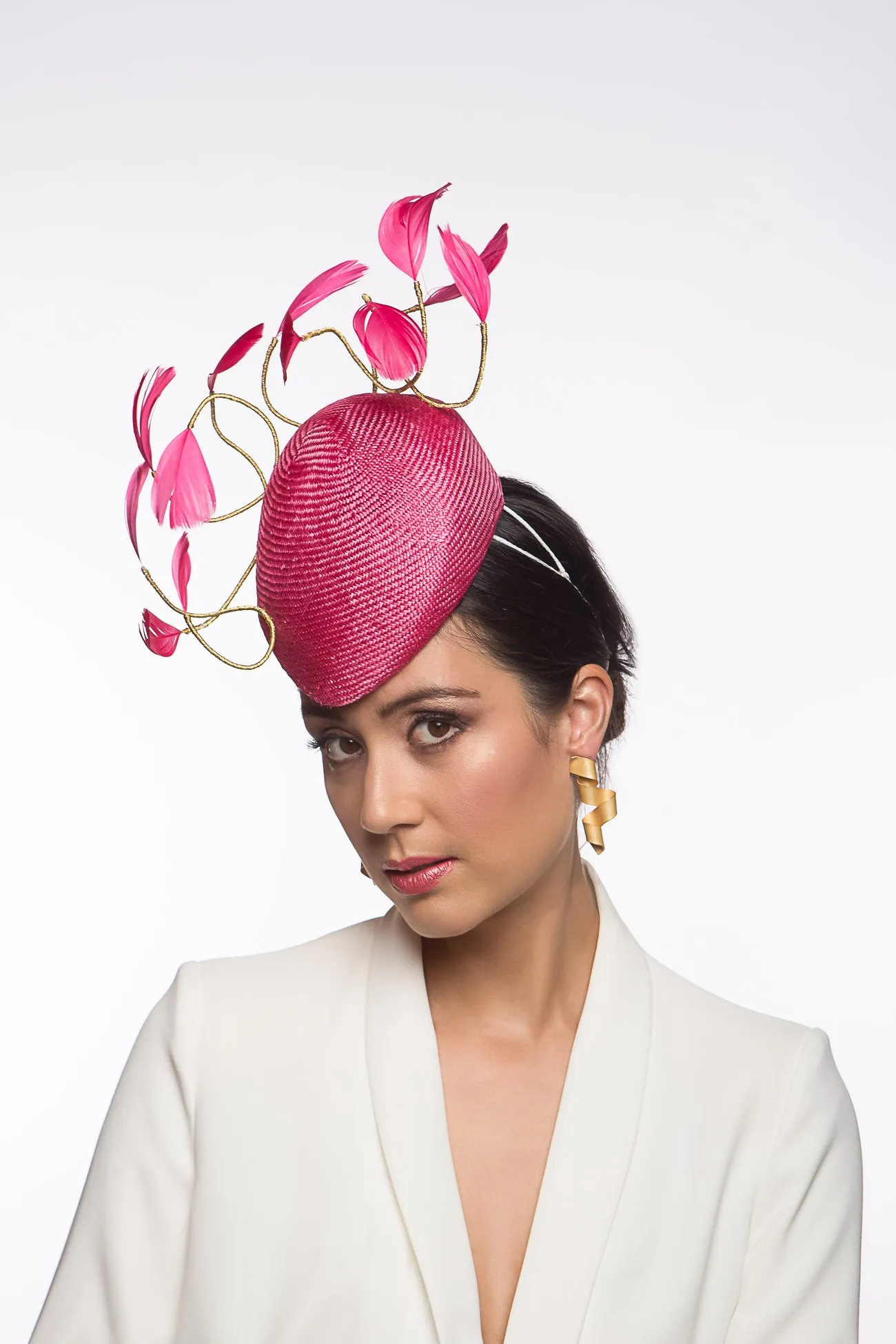 Hot Pink Beret with Floating Feathers