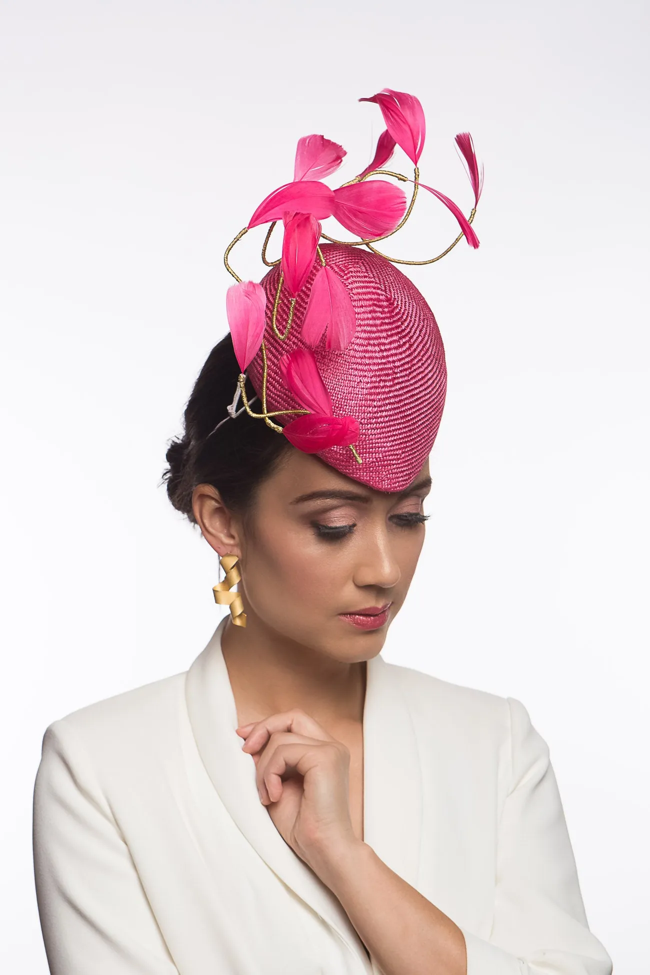 Hot Pink Beret with Floating Feathers