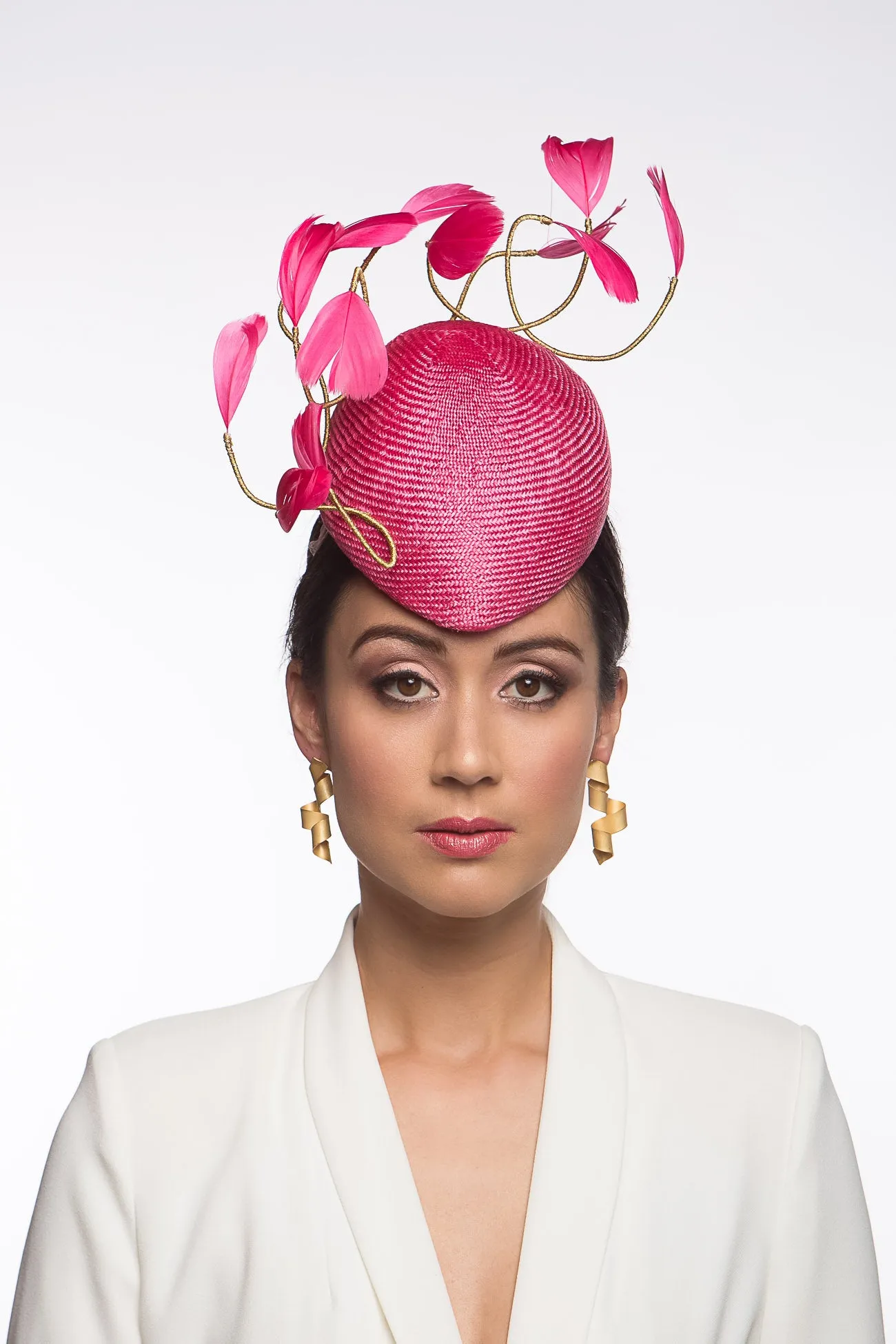 Hot Pink Beret with Floating Feathers