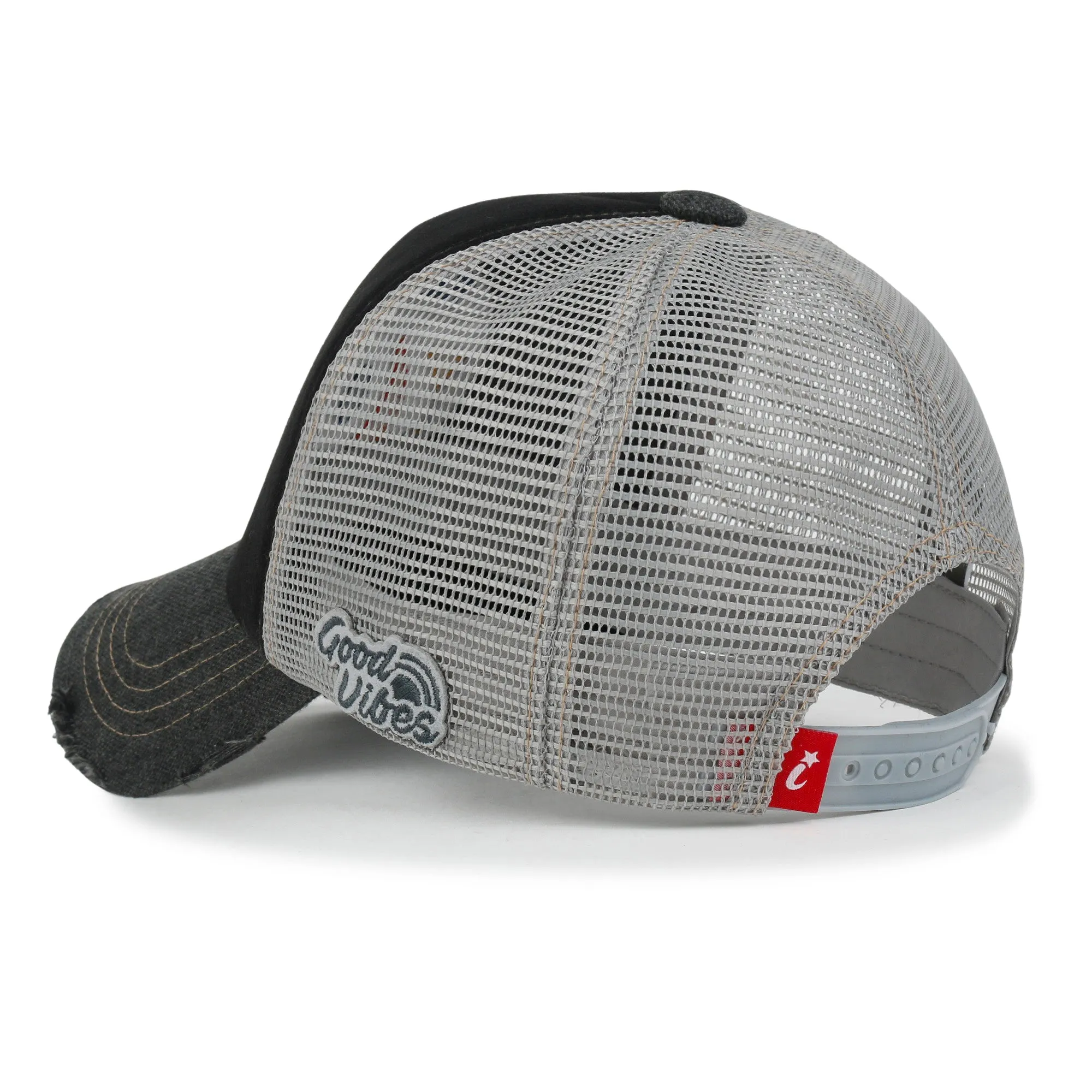 ililily Retro Embroidery Baseball Cap Vintage Distressed Cotton Trucker Hat