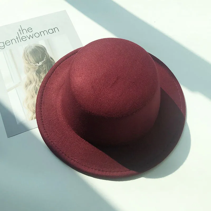 Italian Fedora Hats Autumn and Winter Women's Vintage Top Hat Warm Hat