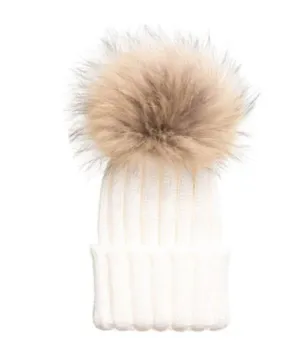 Kids Ivory Pom Pom Hat