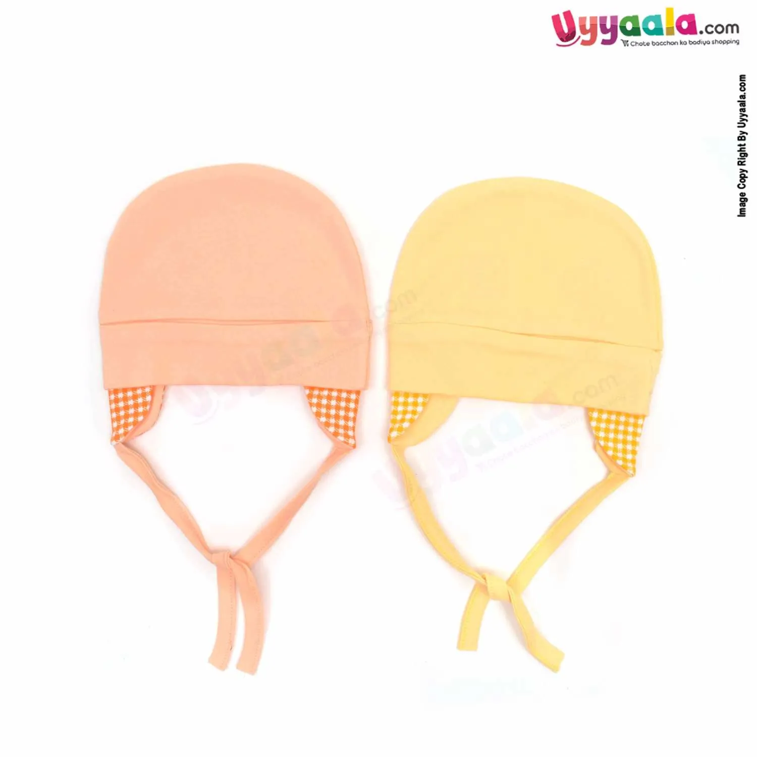 KOOCHIE KOO Fancy Round Cap Tying Model for Babies with Dog Print Pack of 2, 0-12m Age - Orange & Yellow