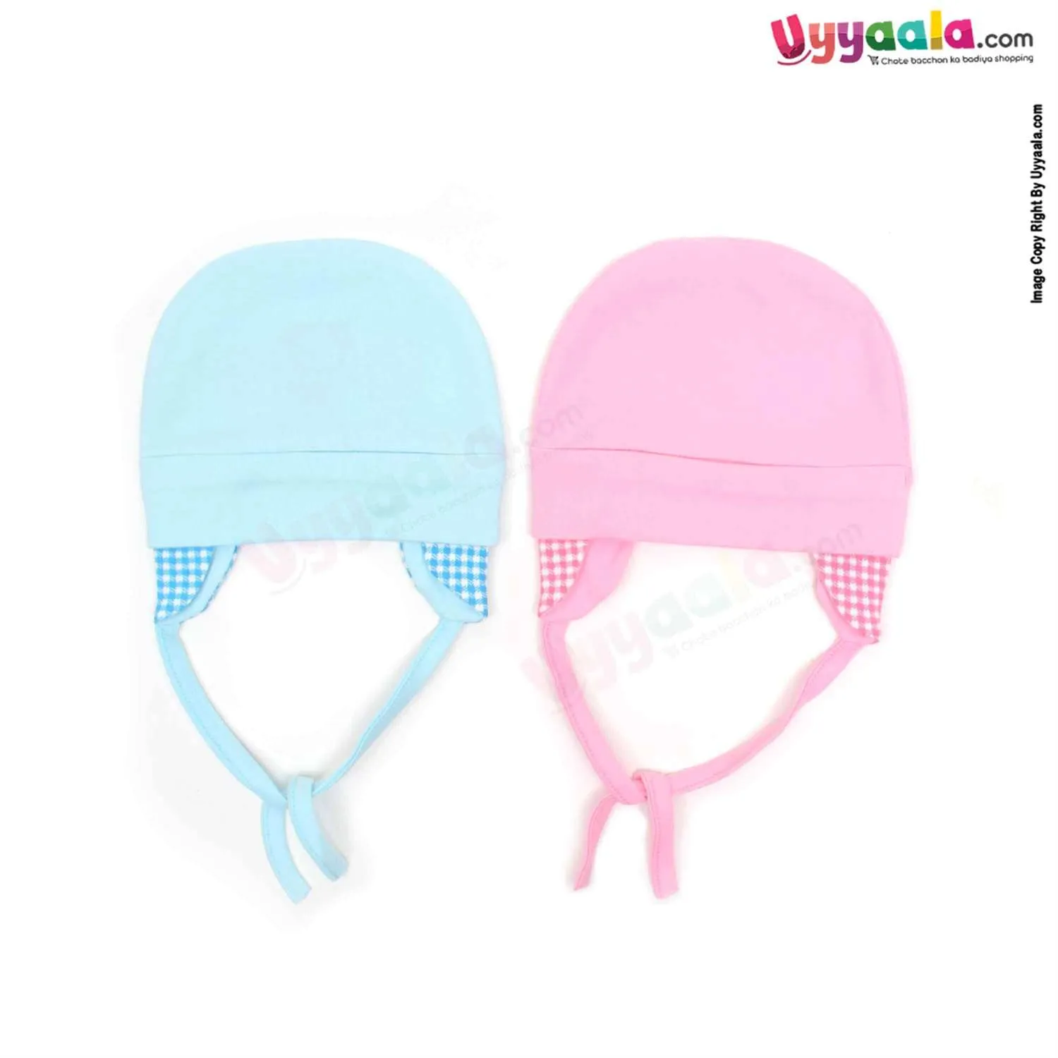 KOOCHIE KOO Fancy Round Cap Tying Model for Babies with Dog Print Pack of 2, 0-12m Age - Pink & Sky Blue