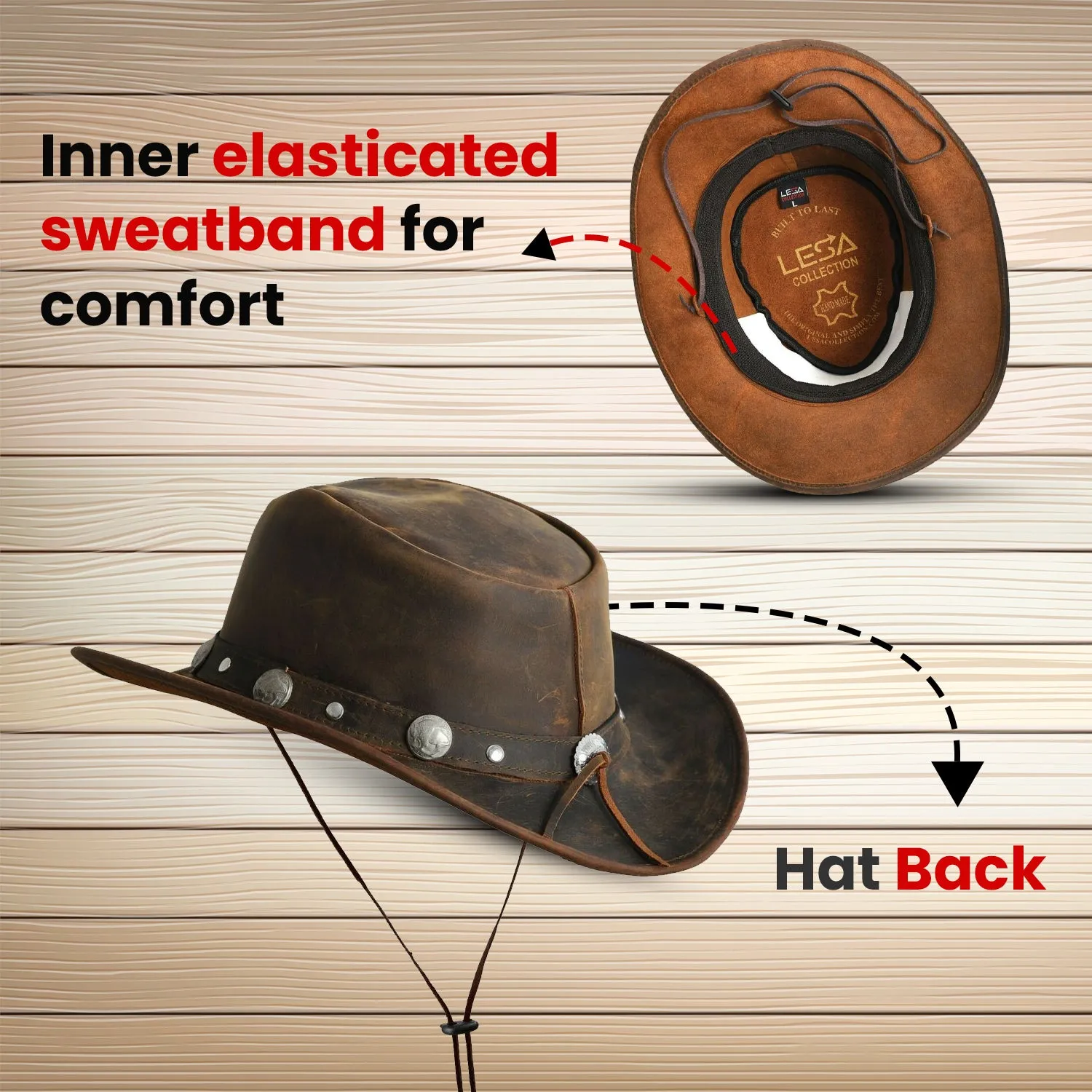 Leather Cowboy Western Style Hat Brown With Conchos Leather Band