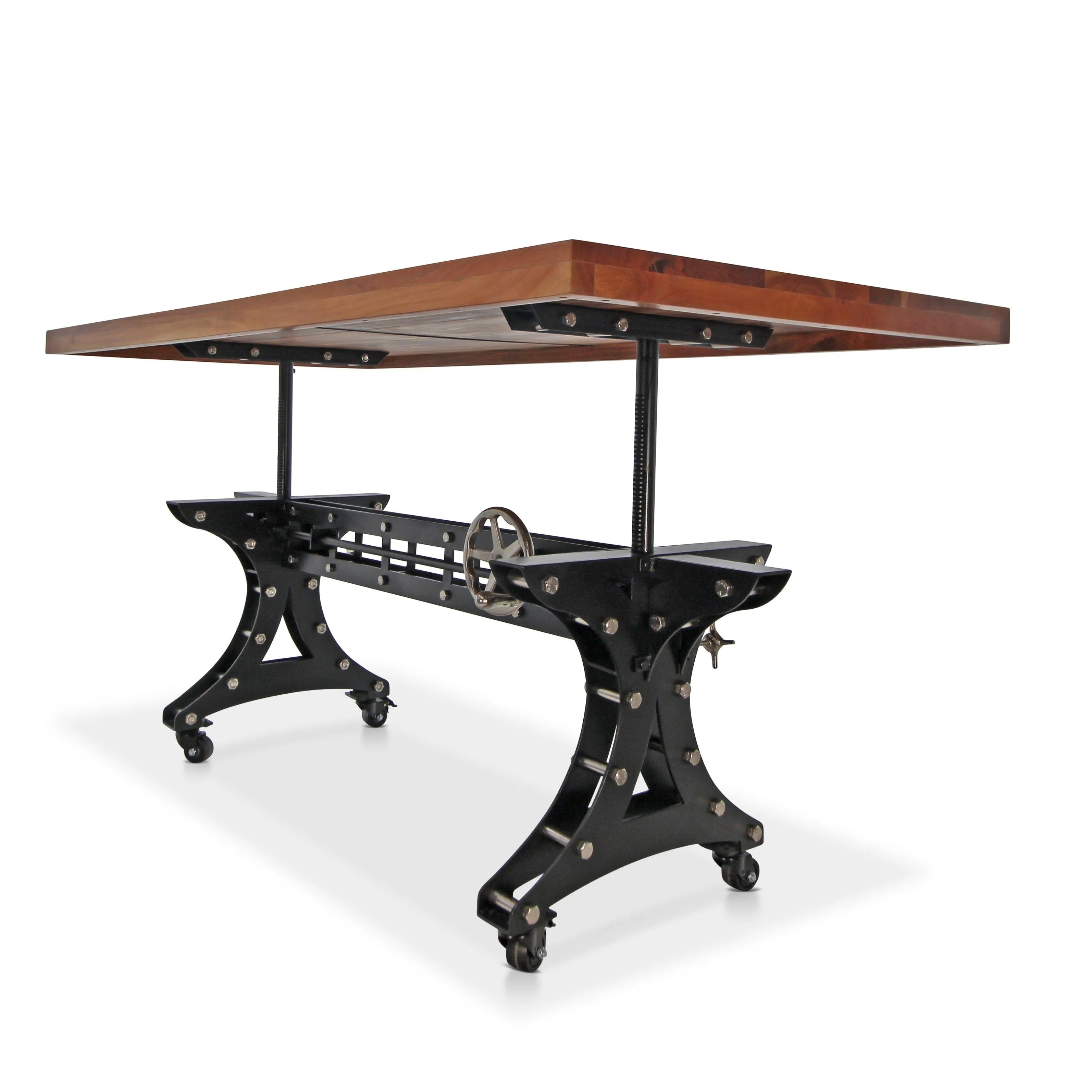 Longeron Industrial Dining Table Adjustable - Casters - Natural Hardwood Top