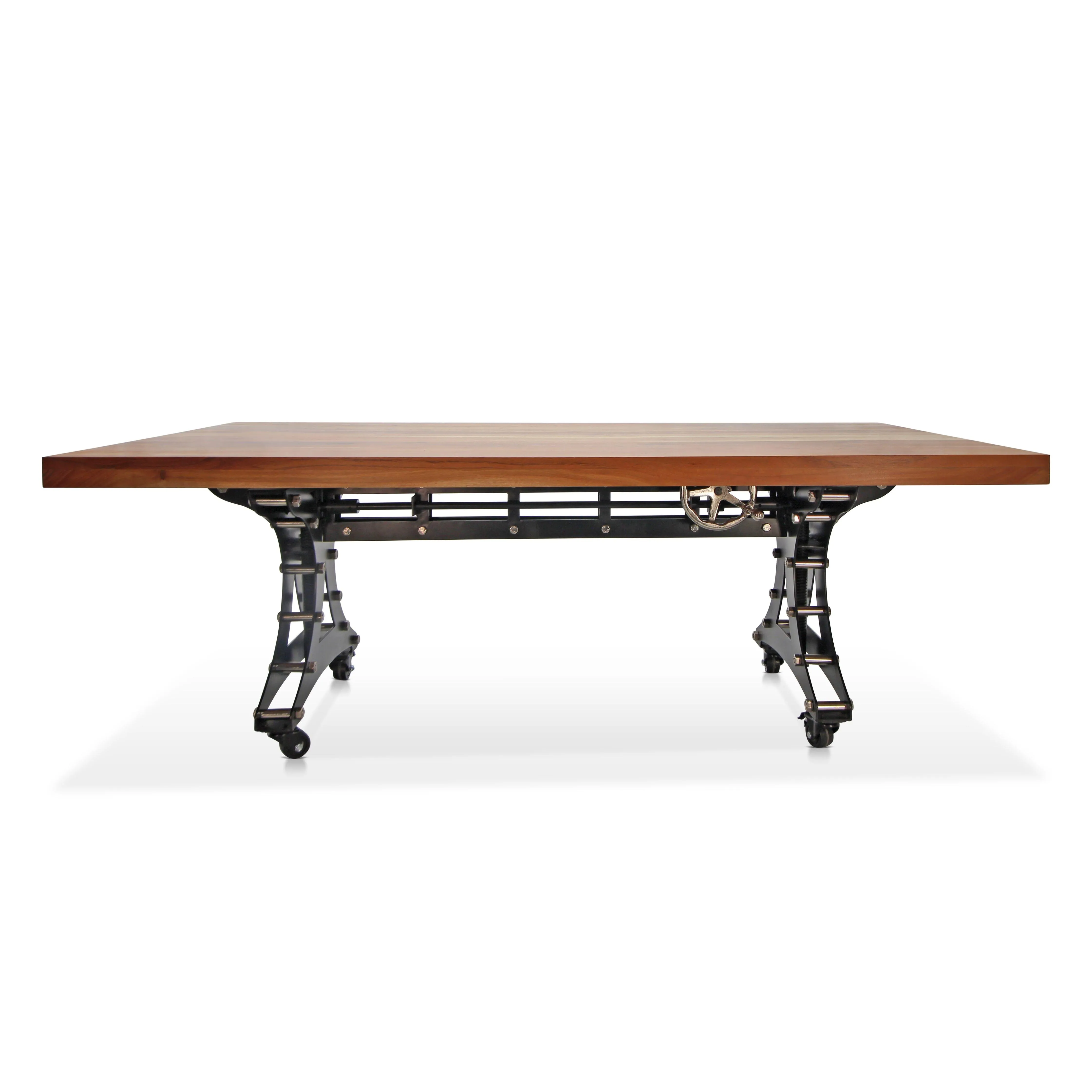 Longeron Industrial Dining Table Adjustable - Casters - Natural Hardwood Top