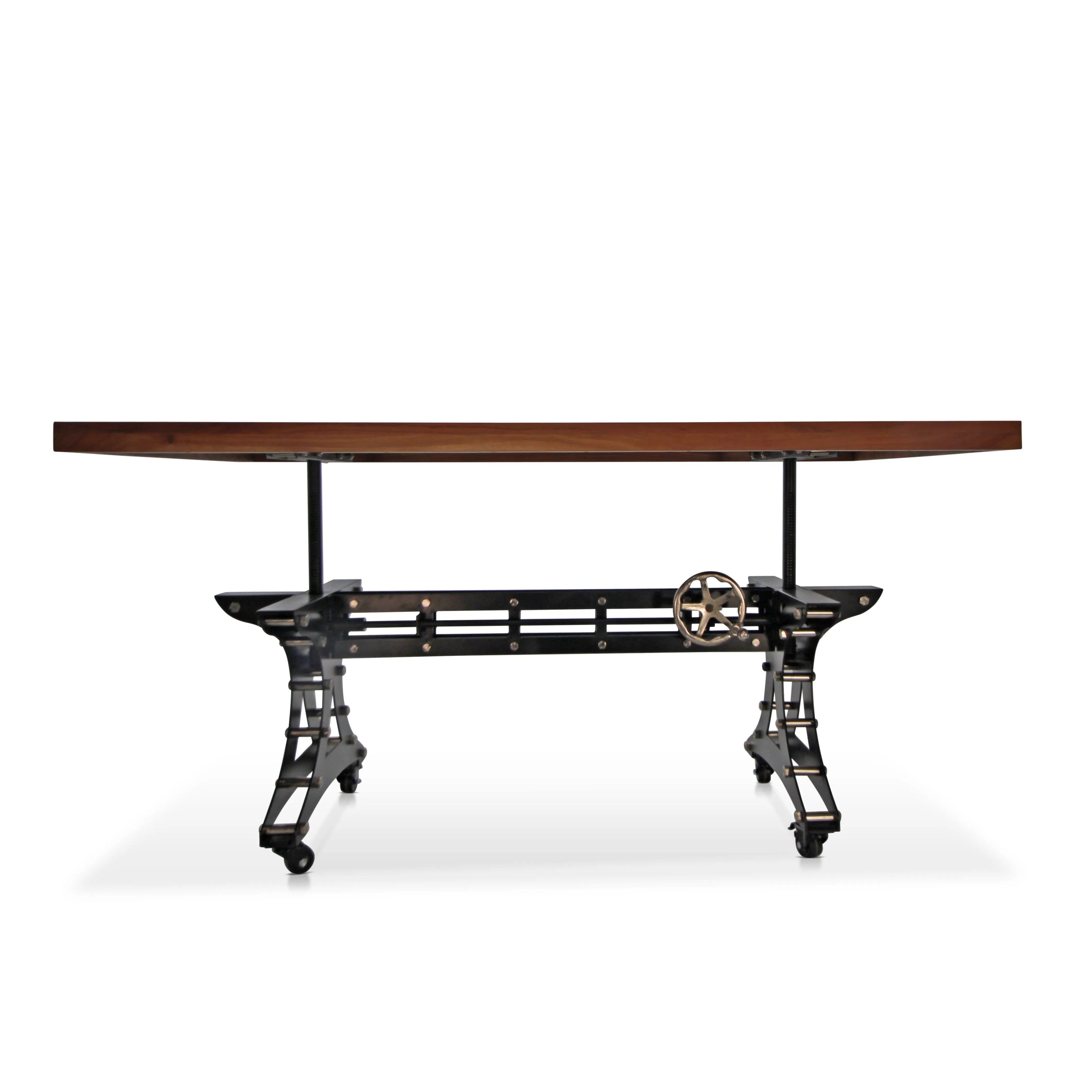 Longeron Industrial Dining Table Adjustable - Casters - Natural Hardwood Top