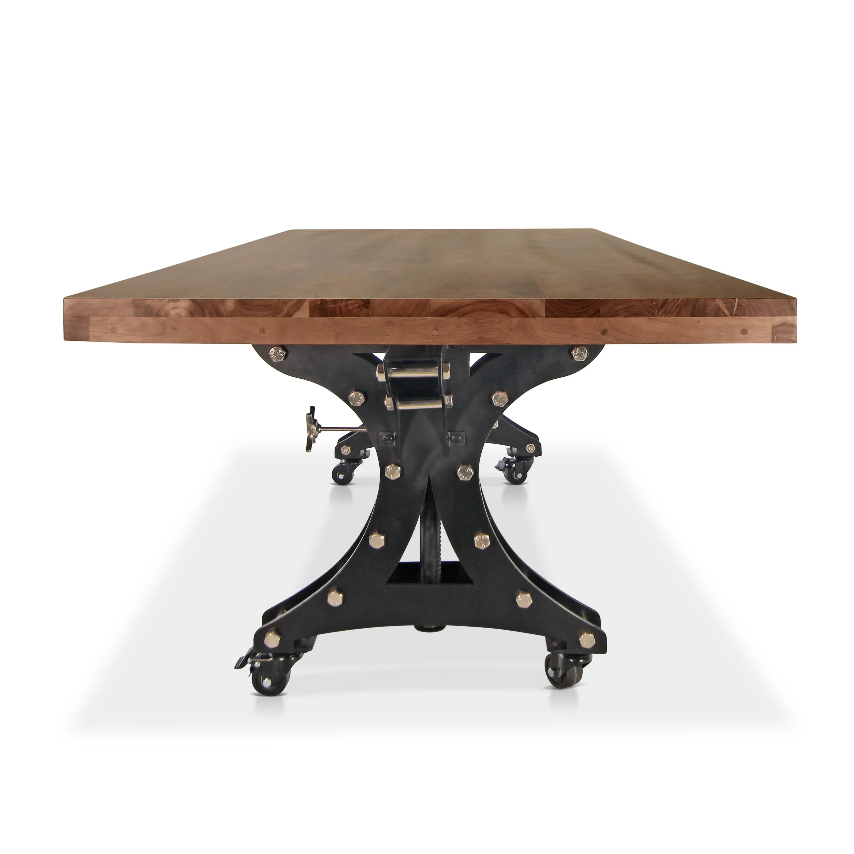 Longeron Industrial Dining Table Adjustable Height - Casters - Walnut