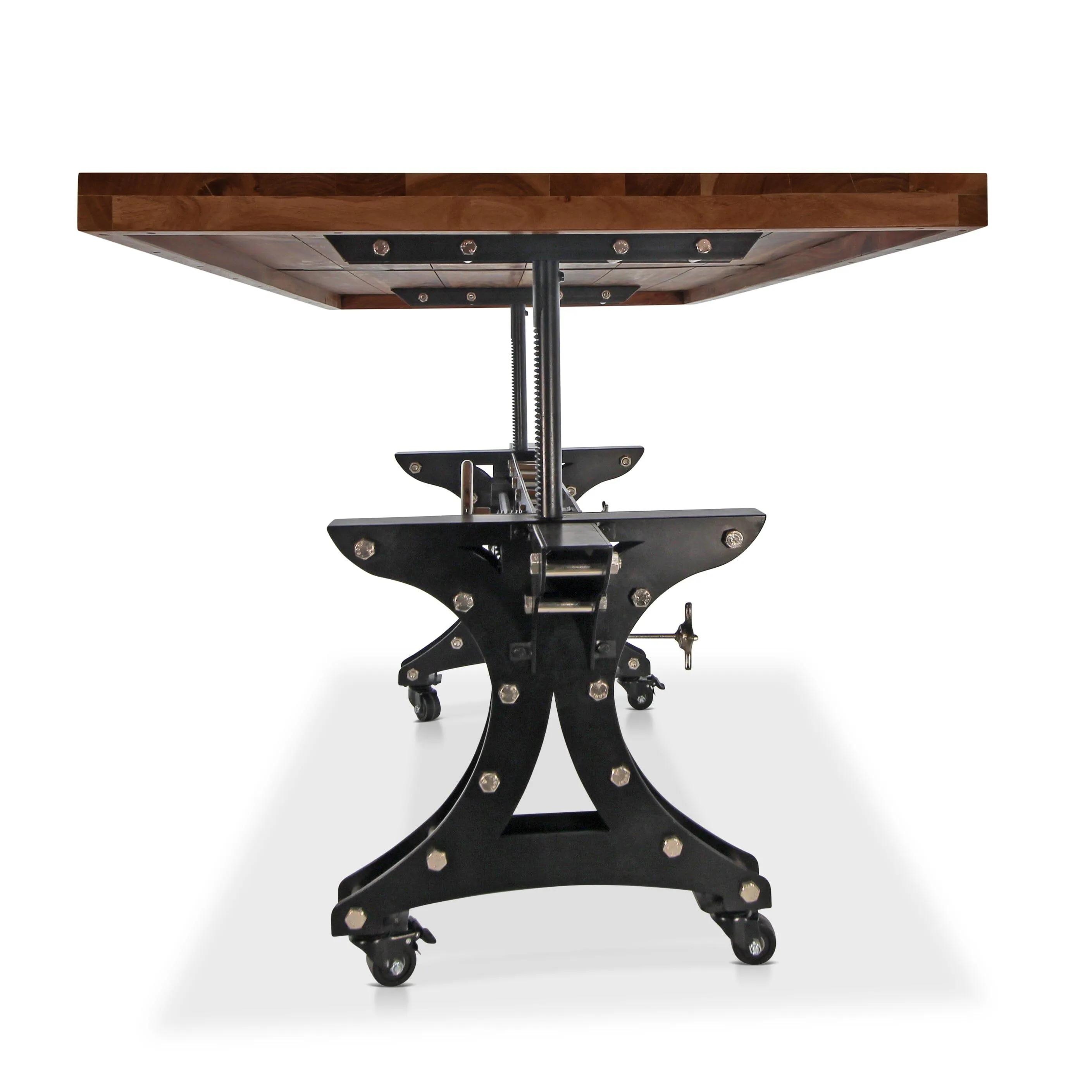 Longeron Industrial Dining Table Adjustable Height - Casters - Walnut