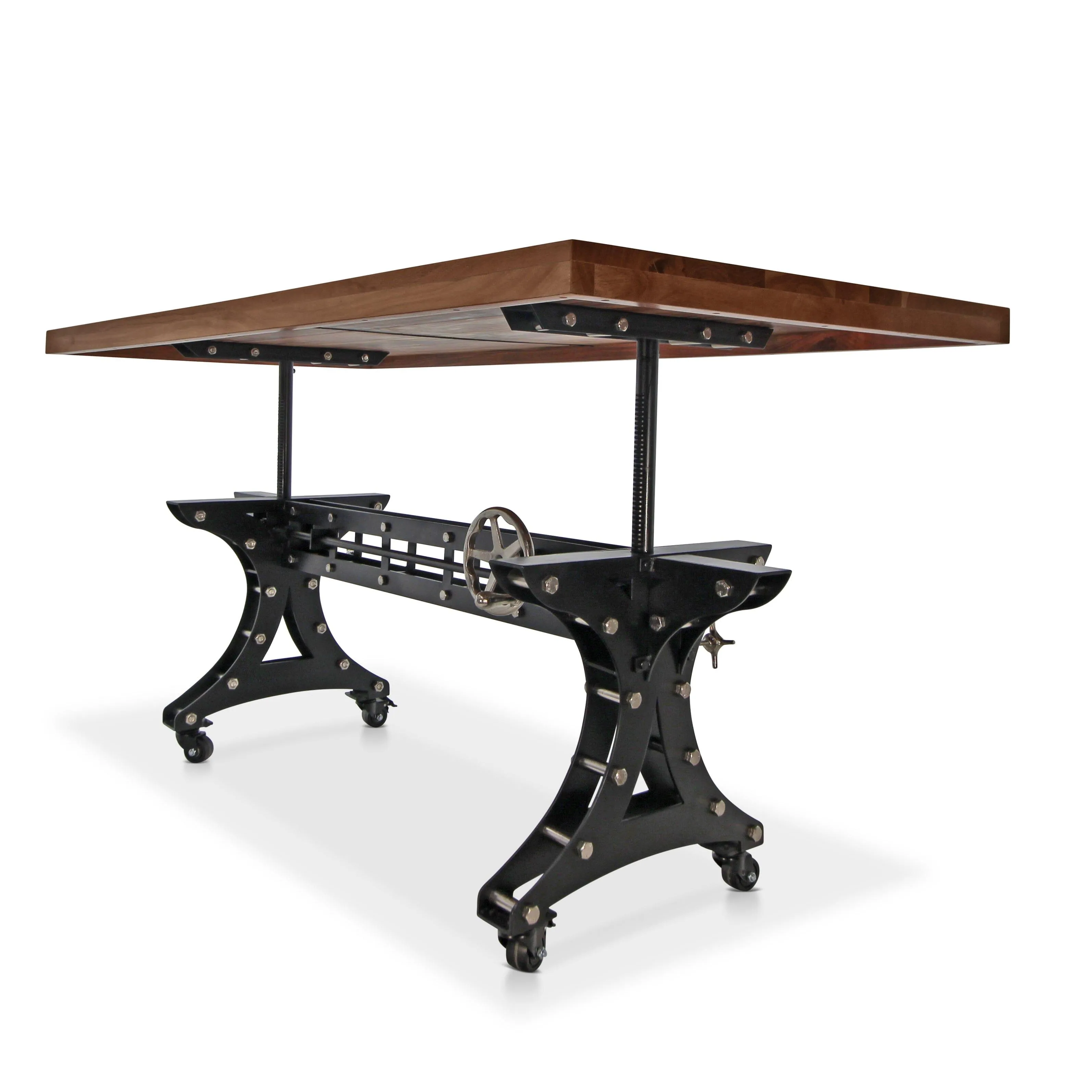 Longeron Industrial Dining Table Adjustable Height - Casters - Walnut