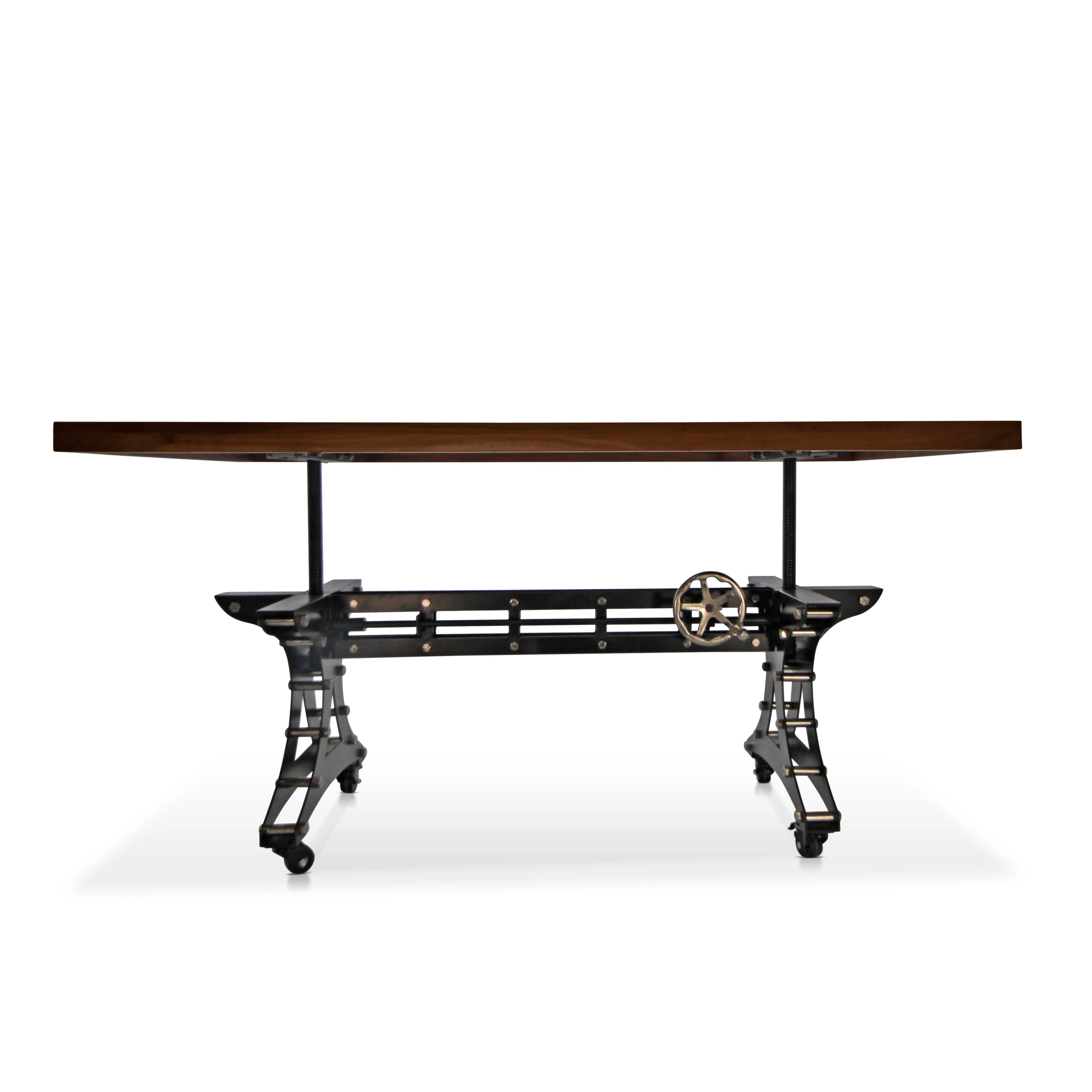 Longeron Industrial Dining Table Adjustable Height - Casters - Walnut