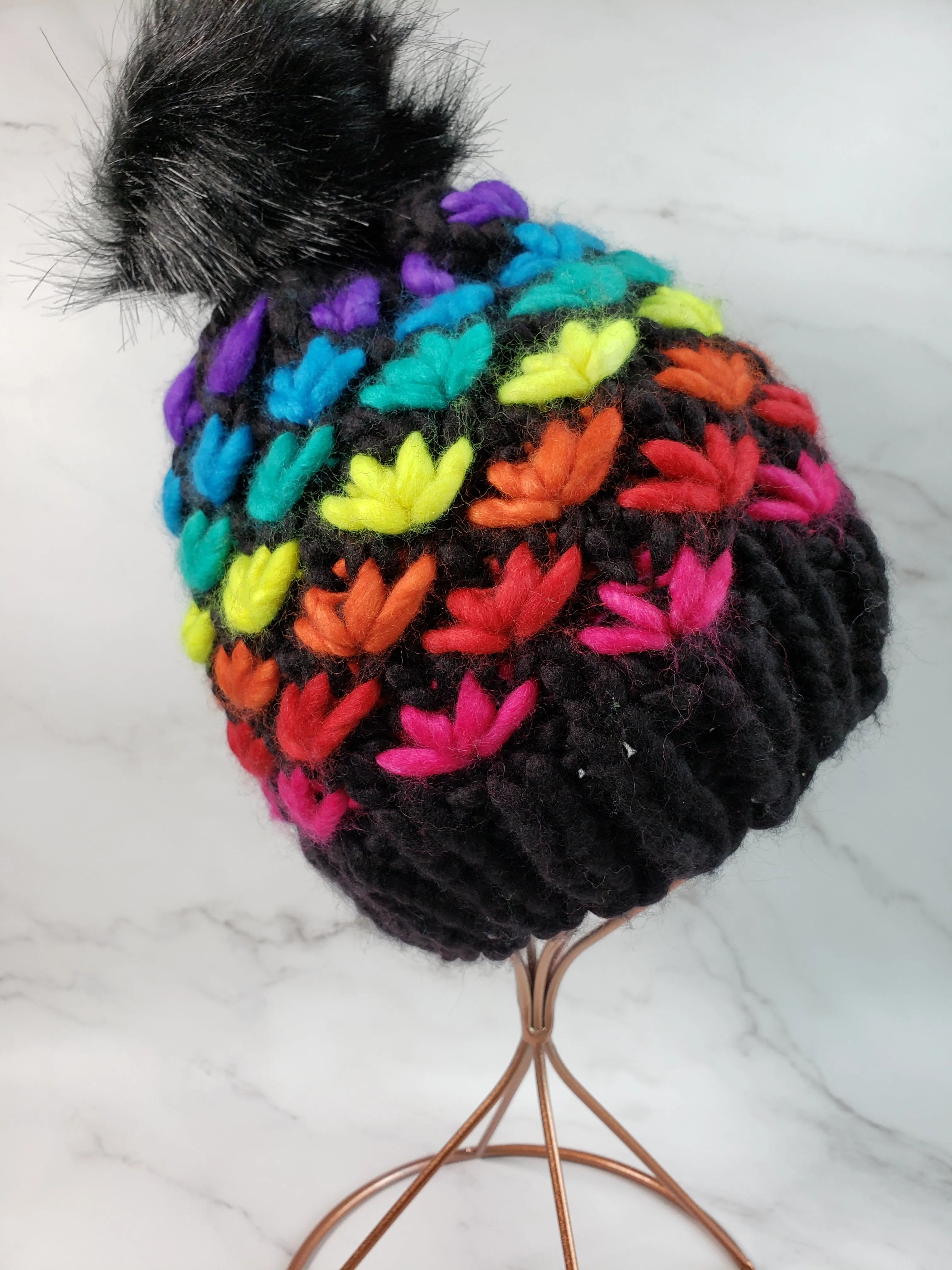 Lotus Flower Beanie - Black Rainbow - Various Sizes