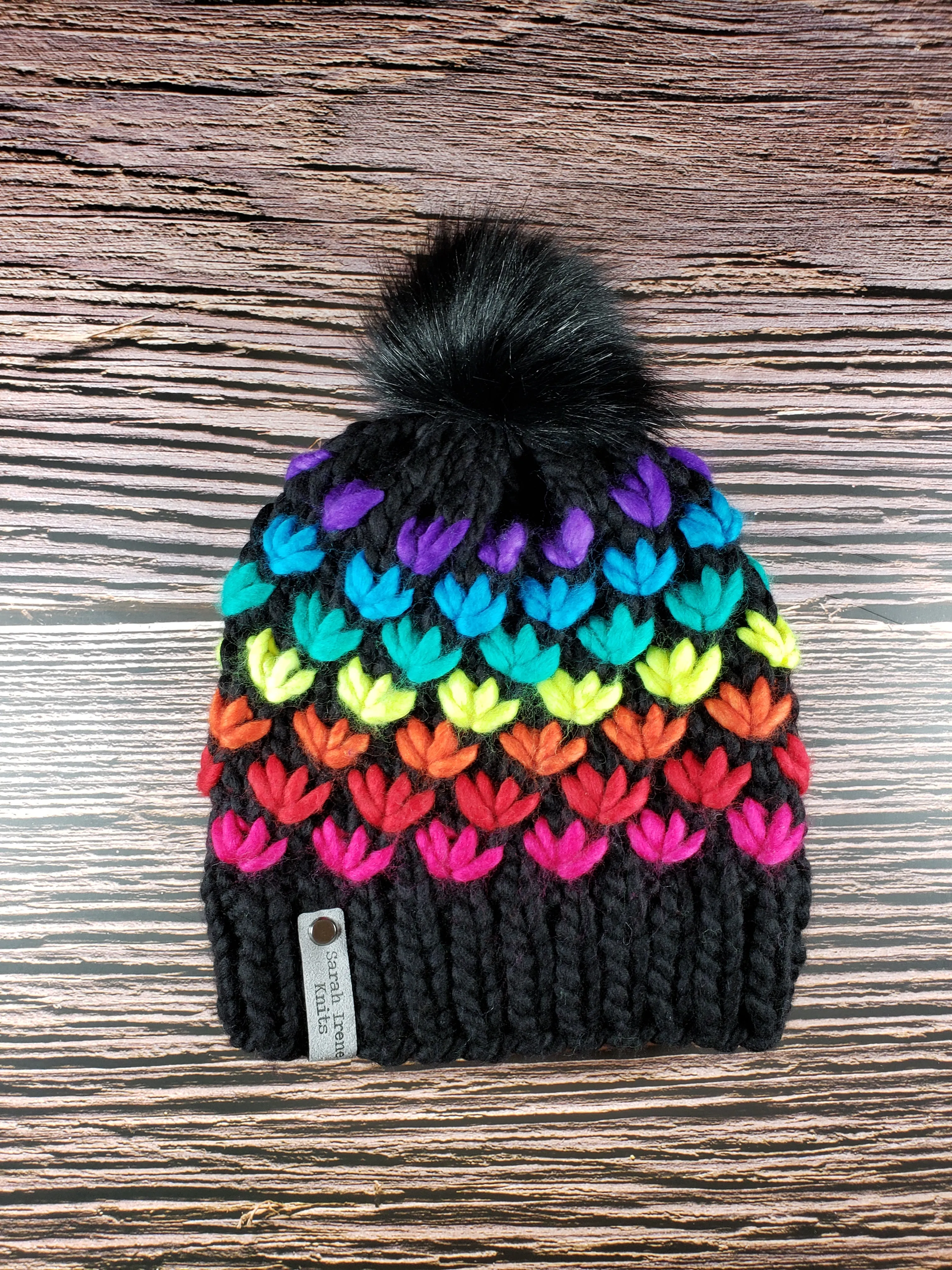 Lotus Flower Beanie - Black Rainbow - Various Sizes