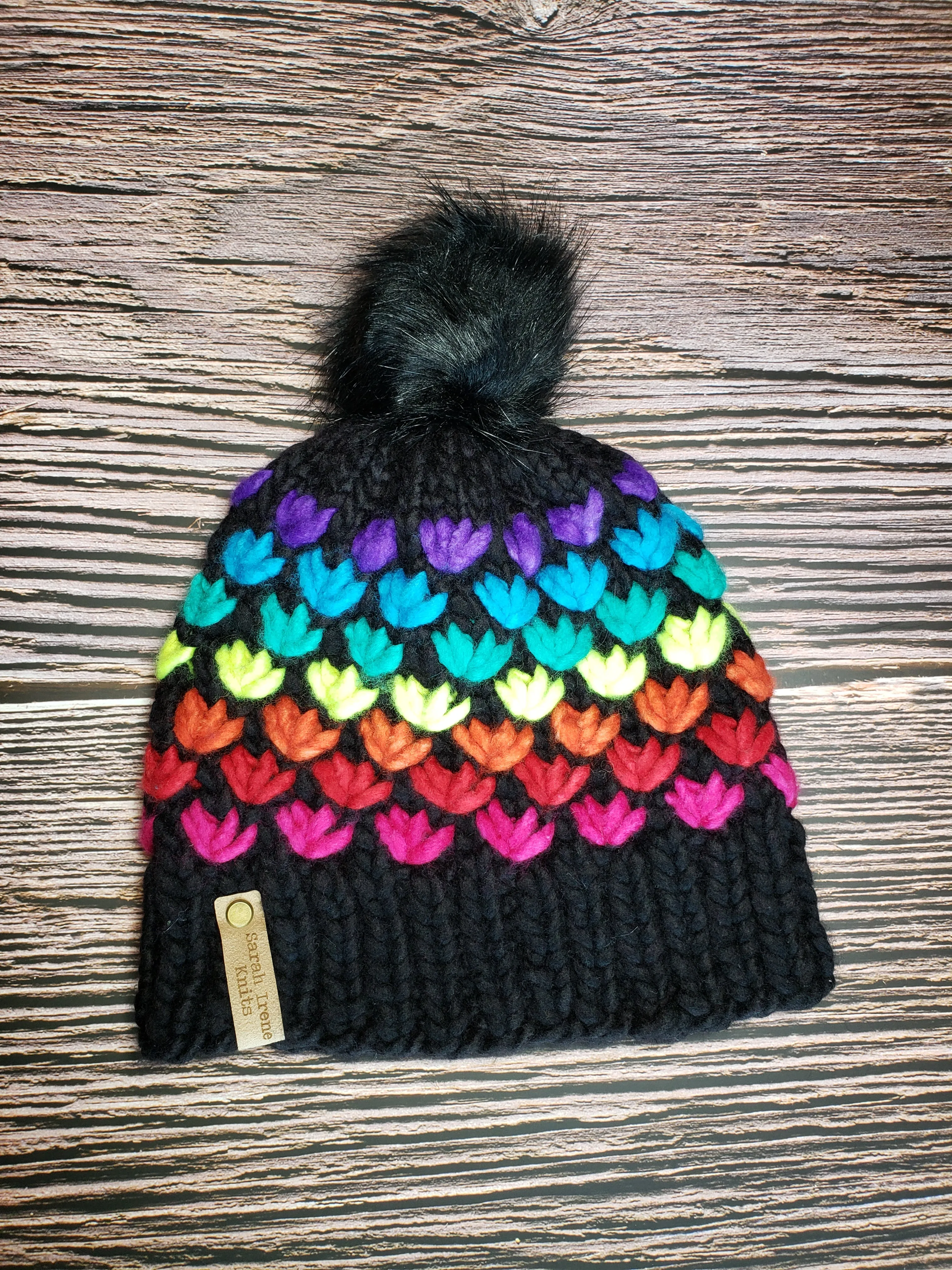 Lotus Flower Beanie - Black Rainbow - Various Sizes