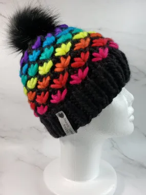 Lotus Flower Beanie - Black Rainbow - Various Sizes
