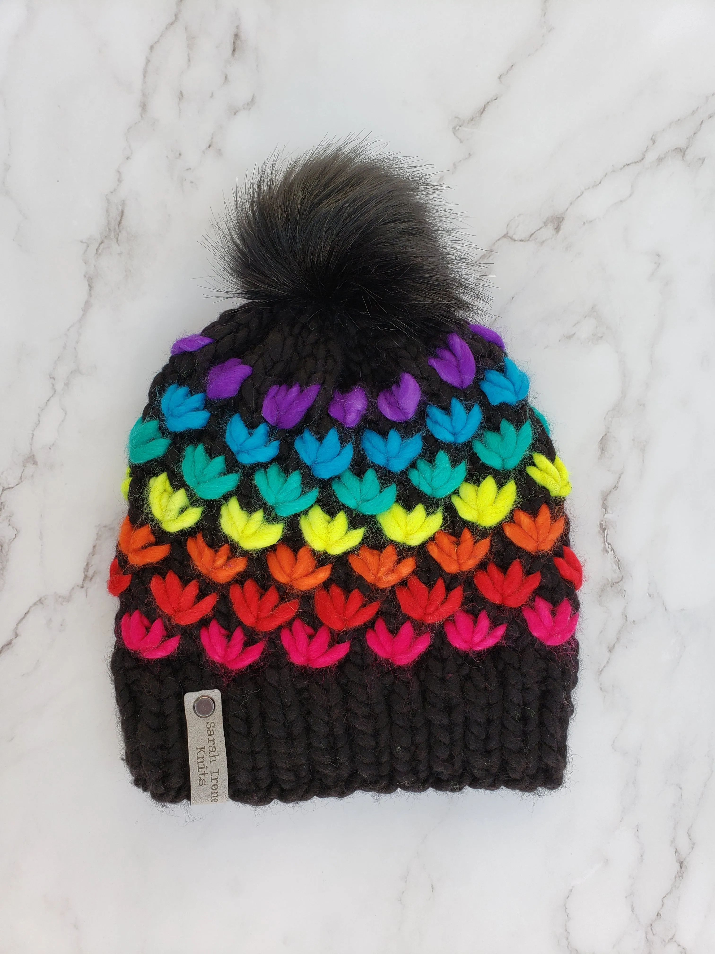 Lotus Flower Beanie - Black Rainbow - Various Sizes