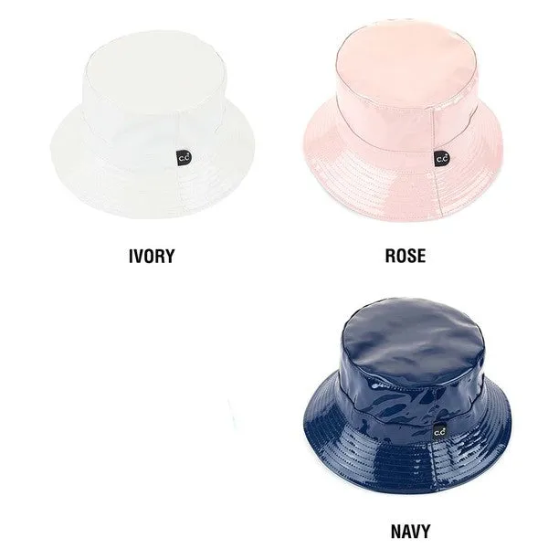Luxury Black Waterproof Faux Leather Bucket Hat