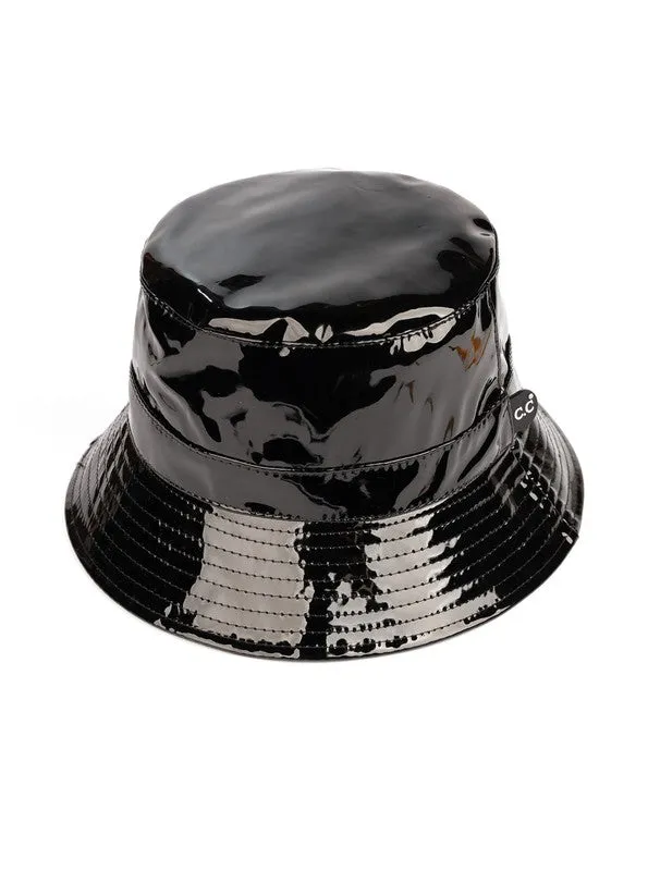 Luxury Black Waterproof Faux Leather Bucket Hat
