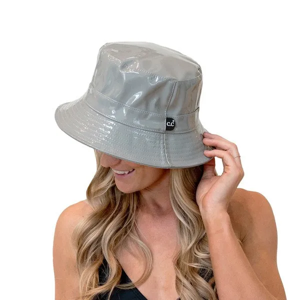 Luxury Black Waterproof Faux Leather Bucket Hat