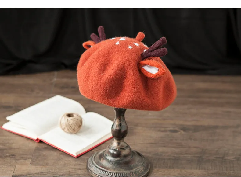 MISMEMO DEER ANTLERS FIGURED WOOL BERET