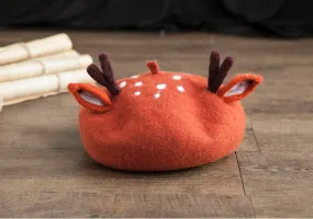 MISMEMO DEER ANTLERS FIGURED WOOL BERET