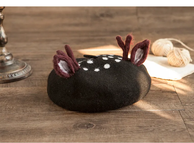MISMEMO DEER ANTLERS FIGURED WOOL BERET