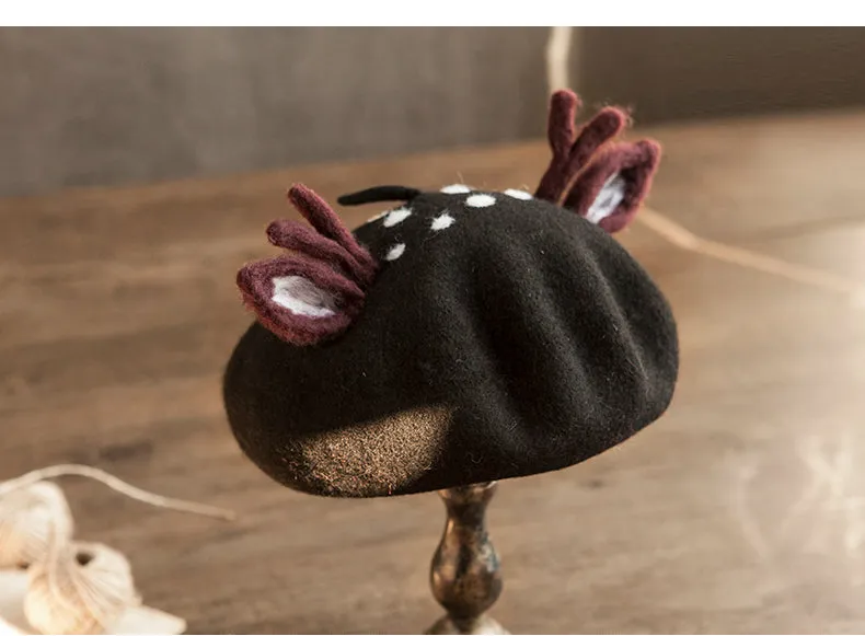 MISMEMO DEER ANTLERS FIGURED WOOL BERET