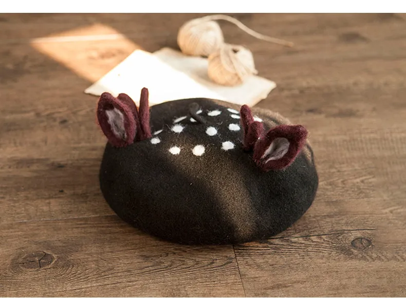 MISMEMO DEER ANTLERS FIGURED WOOL BERET