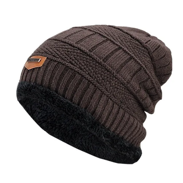 New Men's winter Fall hat fashion knitted black ski hats Thick  warm hat cap Bonnet Skullies Beanie Soft Knitted Beanies Cotton