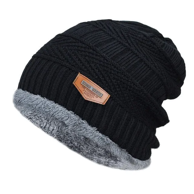 New Men's winter Fall hat fashion knitted black ski hats Thick  warm hat cap Bonnet Skullies Beanie Soft Knitted Beanies Cotton