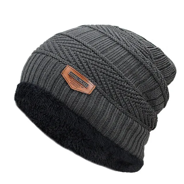 New Men's winter Fall hat fashion knitted black ski hats Thick  warm hat cap Bonnet Skullies Beanie Soft Knitted Beanies Cotton