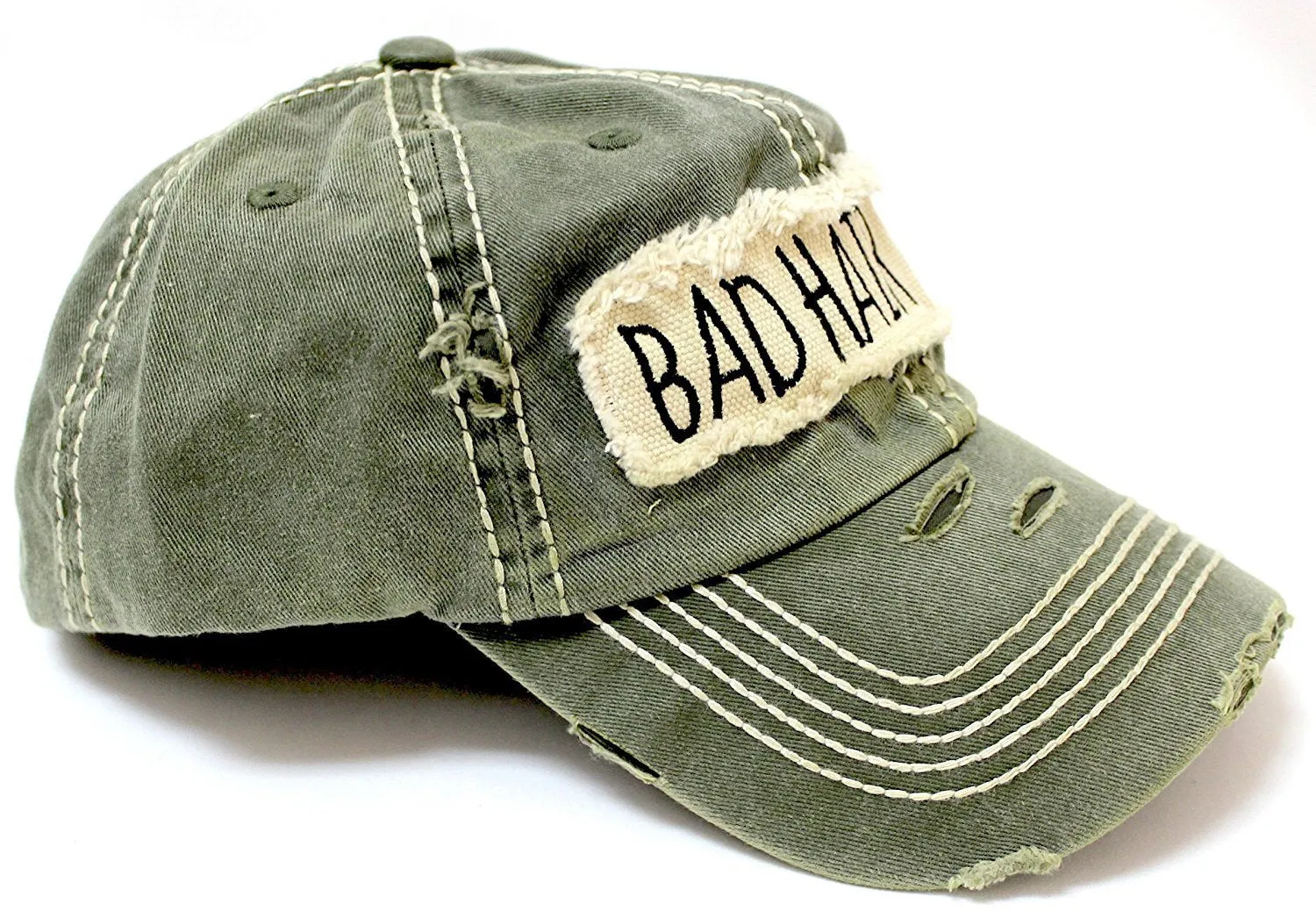 New! Olive "BAD HAIR DAY" Embroidery Patch Baseball Cap