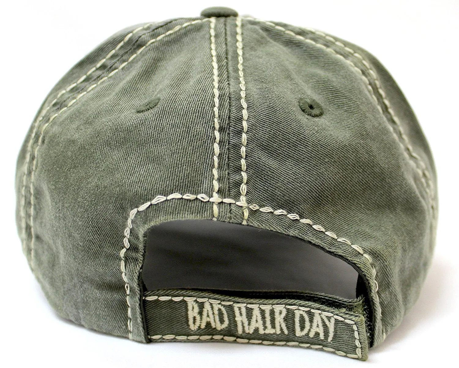 New! Olive "BAD HAIR DAY" Embroidery Patch Baseball Cap