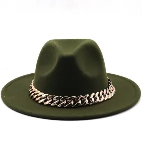 Olive Green Chain Fedora Hat