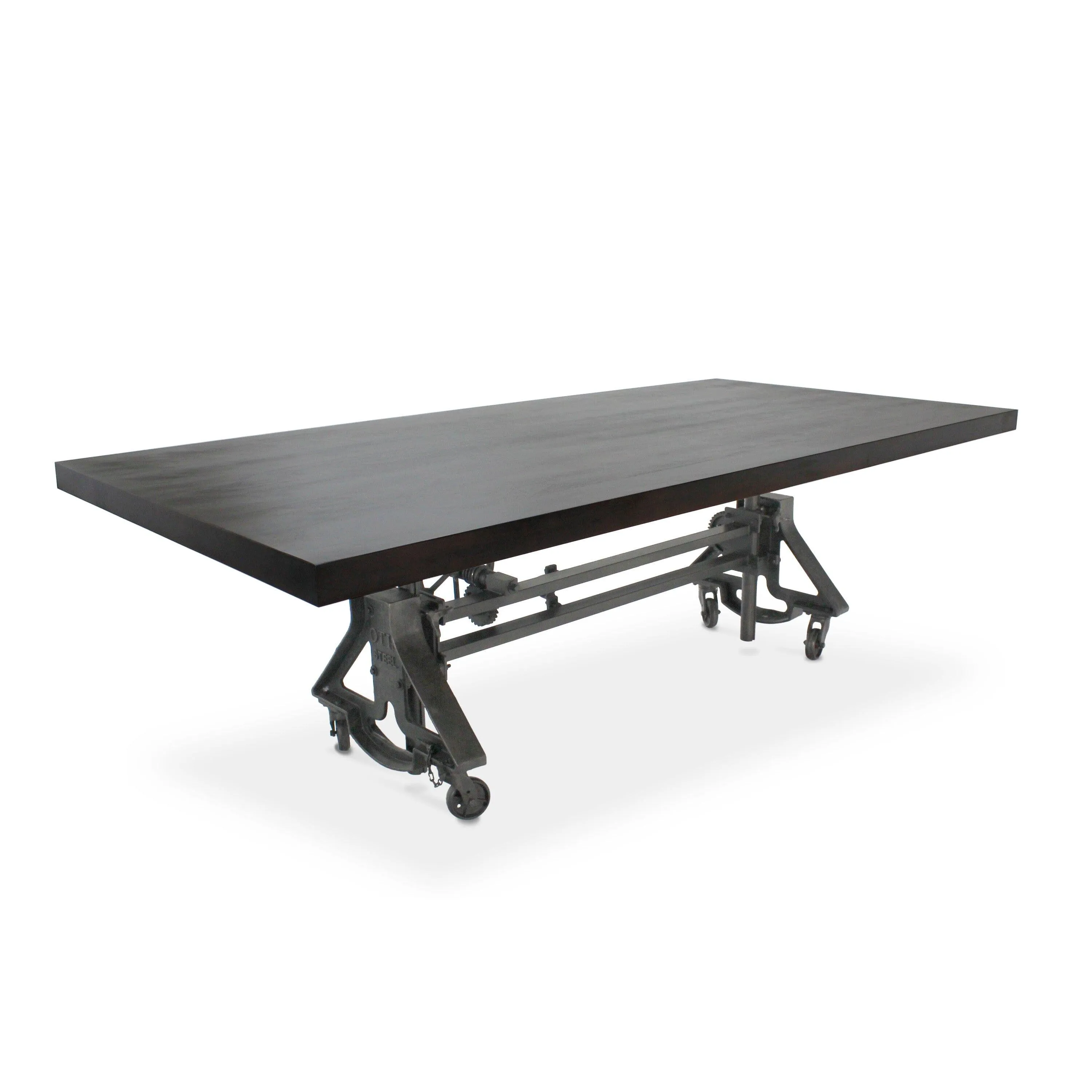 Otis Steel Dining Table - Adjustable Height Iron Base - Casters - 8' Ebony Top