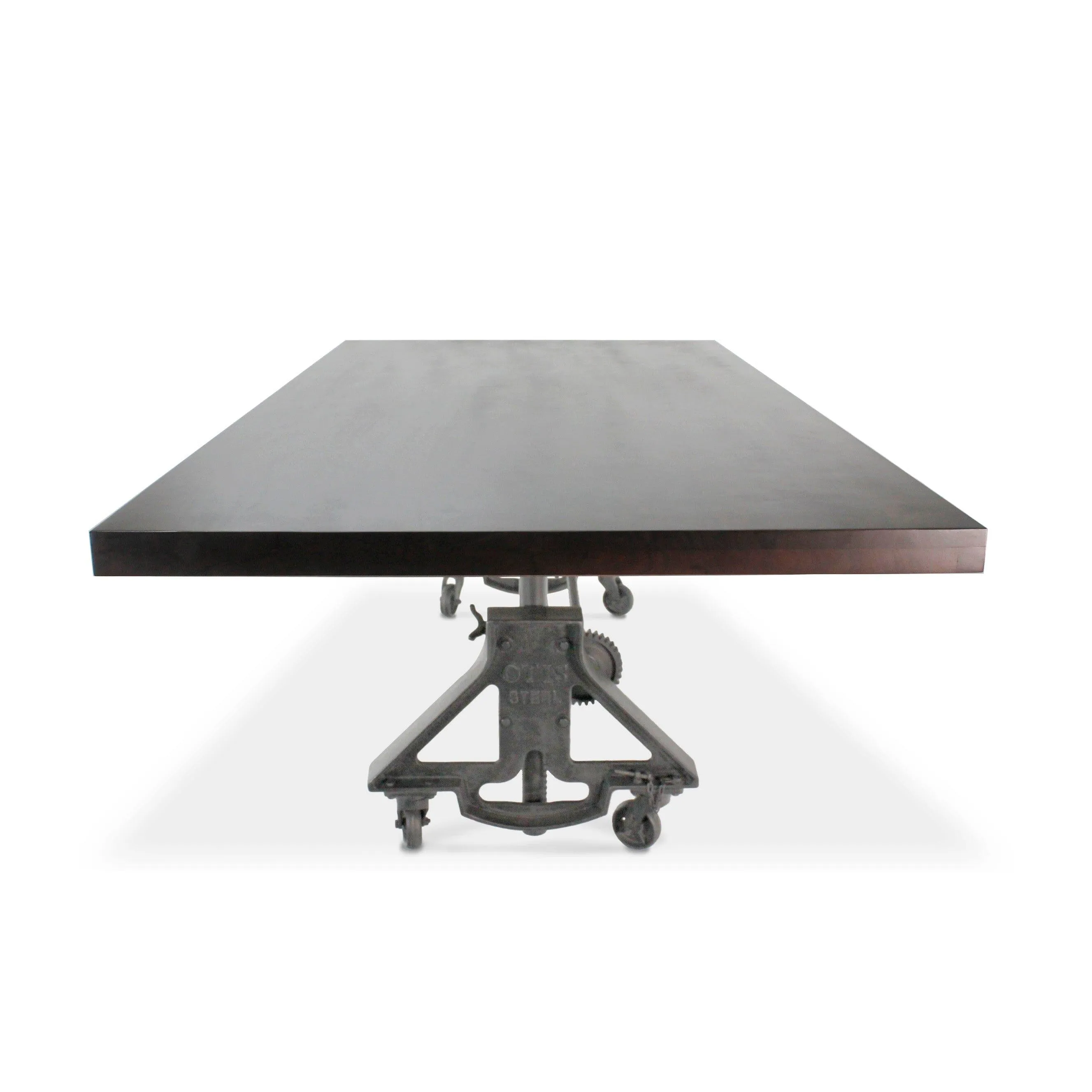 Otis Steel Dining Table - Adjustable Height Iron Base - Casters - 8' Ebony Top
