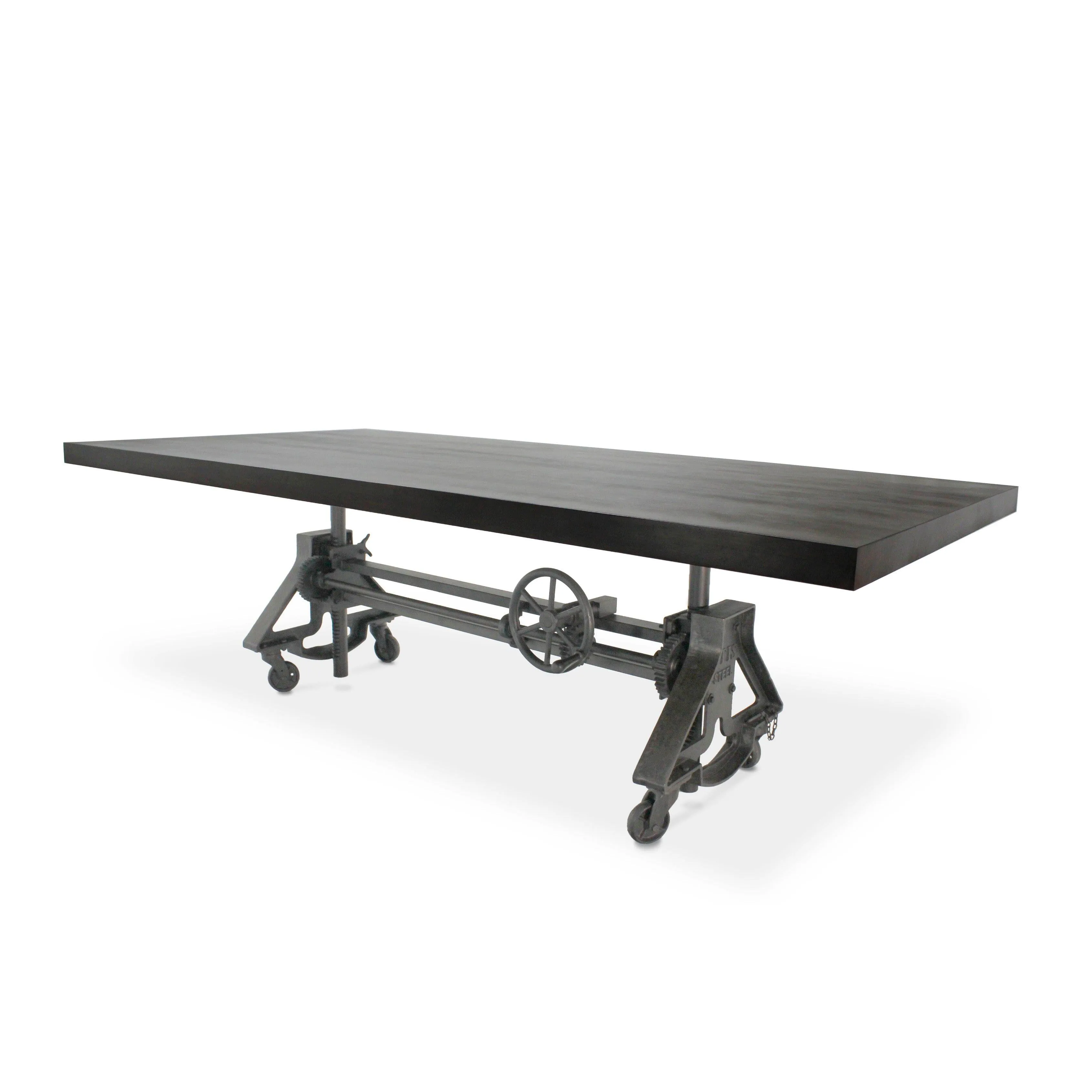 Otis Steel Dining Table - Adjustable Height Iron Base - Casters - 8' Ebony Top