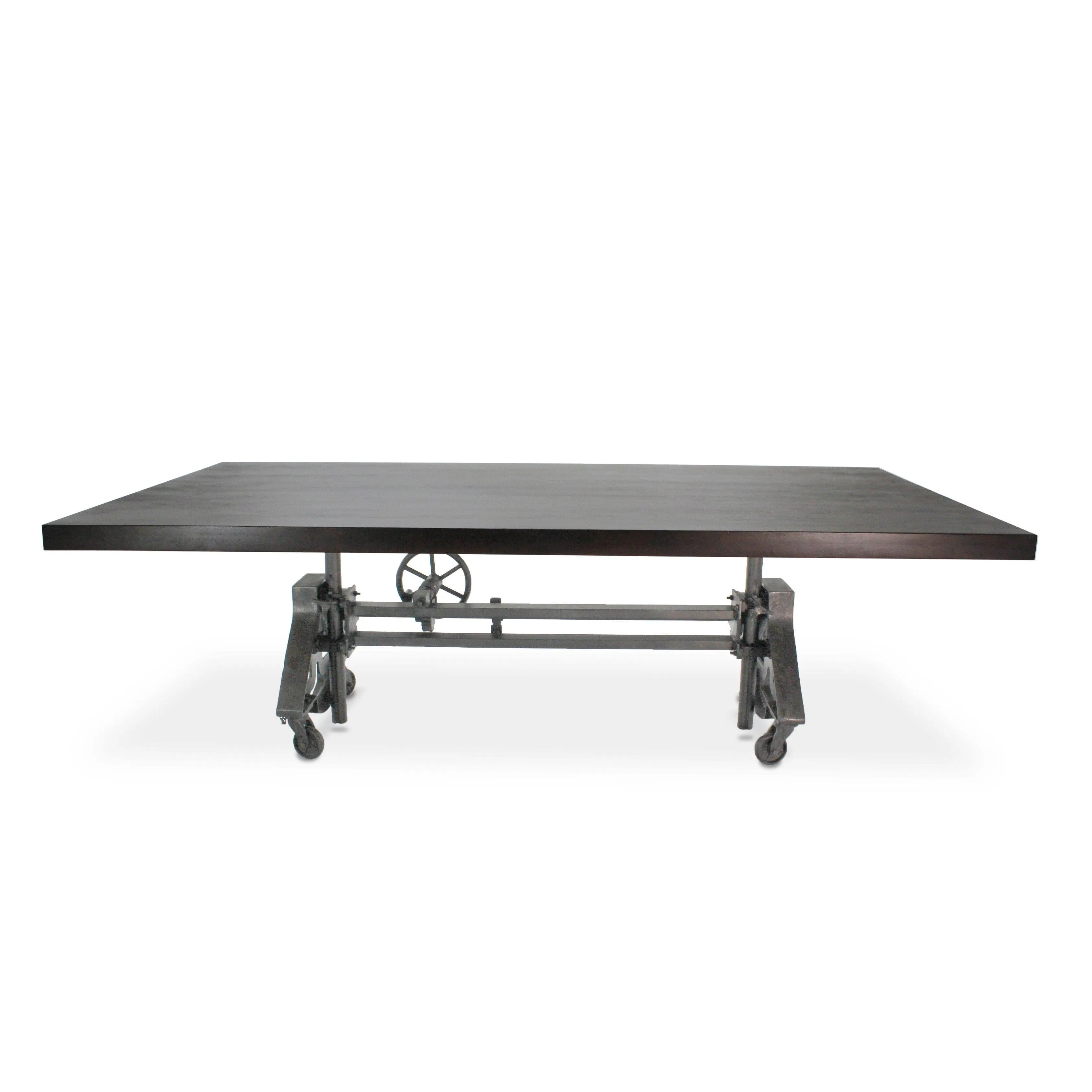Otis Steel Dining Table - Adjustable Height Iron Base - Casters - 8' Ebony Top