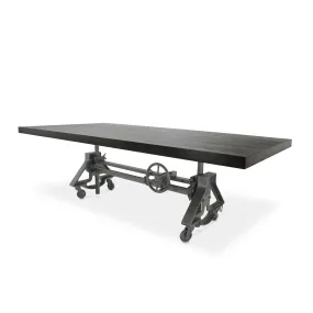 Otis Steel Dining Table - Adjustable Height Iron Base - Casters - 8' Ebony Top