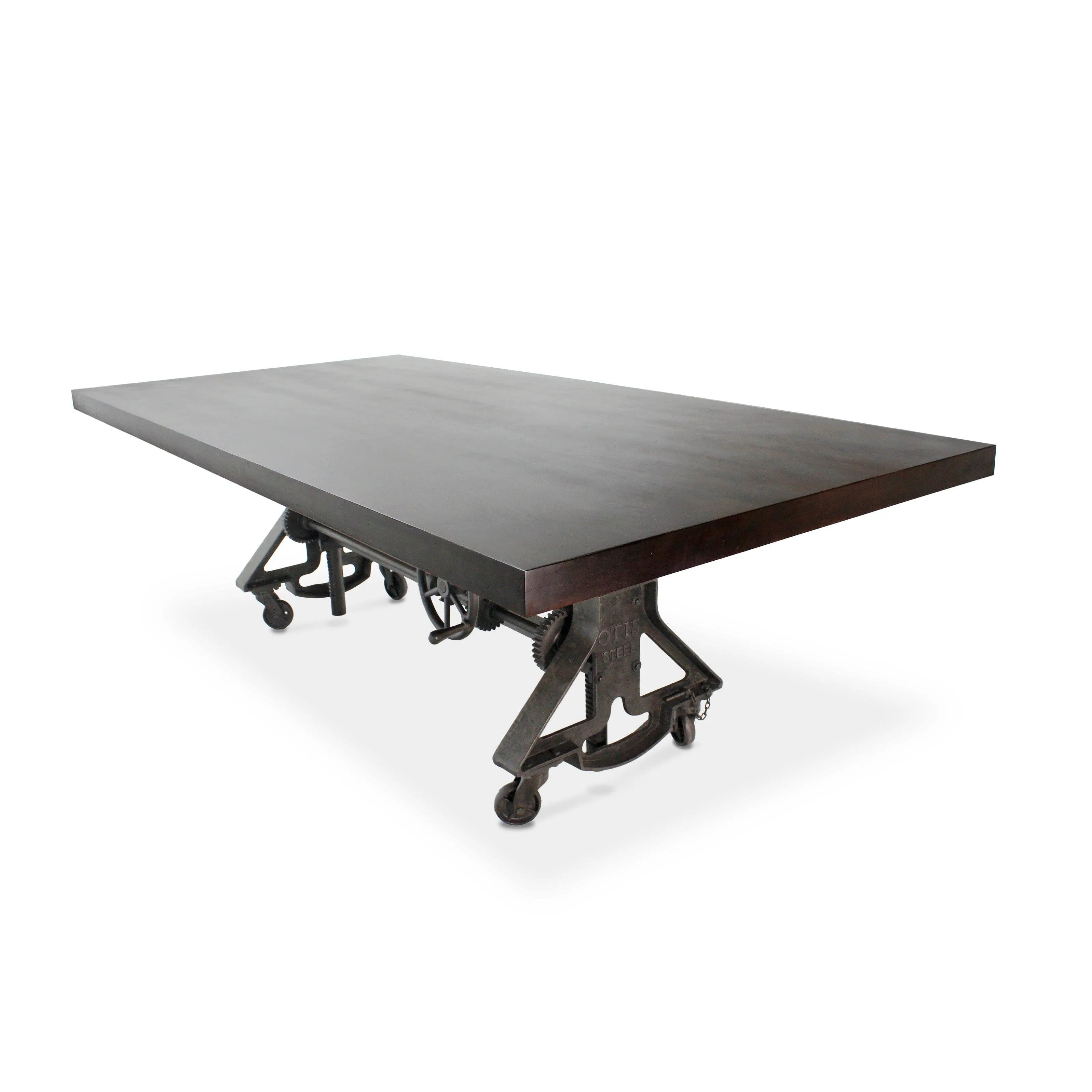 Otis Steel Dining Table - Adjustable Height Iron Base - Casters - 8' Ebony Top